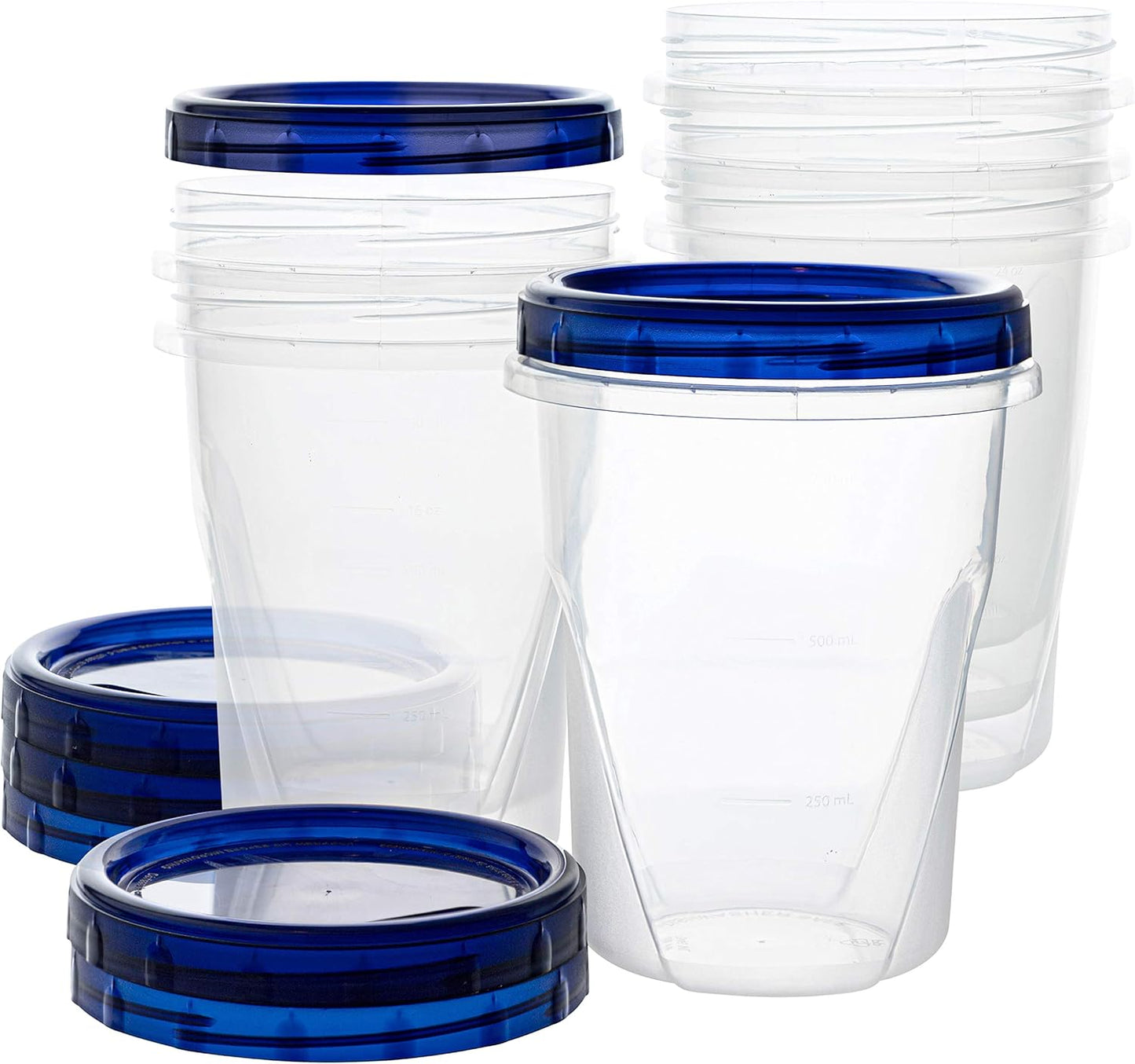 PLASTICPRO 32 oz 72 Pack Twist Top Deli Containers Clear bottom With blue Top Twist on Lids Reusable, Stackable, Food Storage Freezer Container Pack of 72