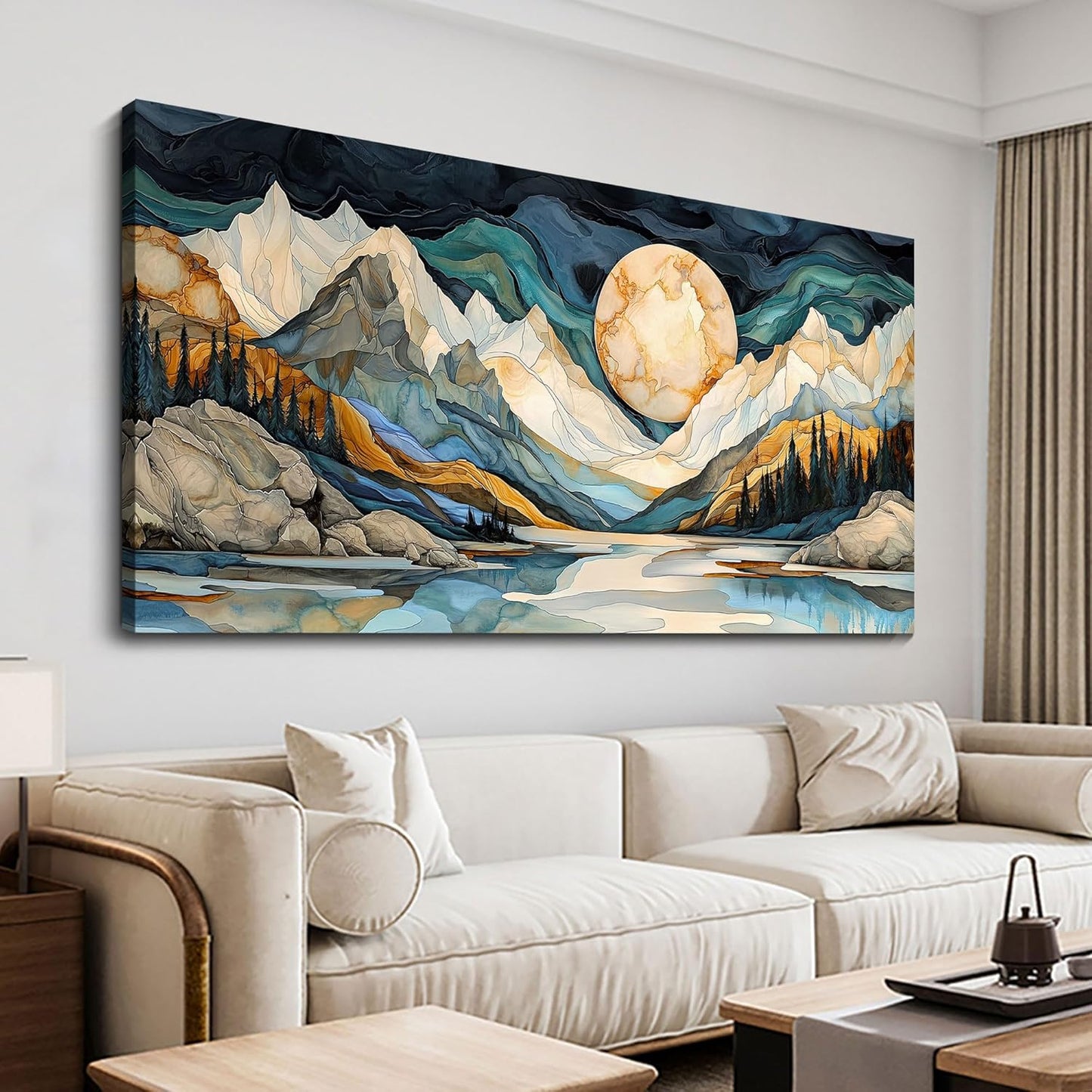 JEAWA Large Canvas Wall Art - Abstract Painting Decor, Textured Mountain Pictures as Gifts for Friends, Modern Art Prints for Bedroom Living Room Bathroom Home Decoration, 29x58 IN