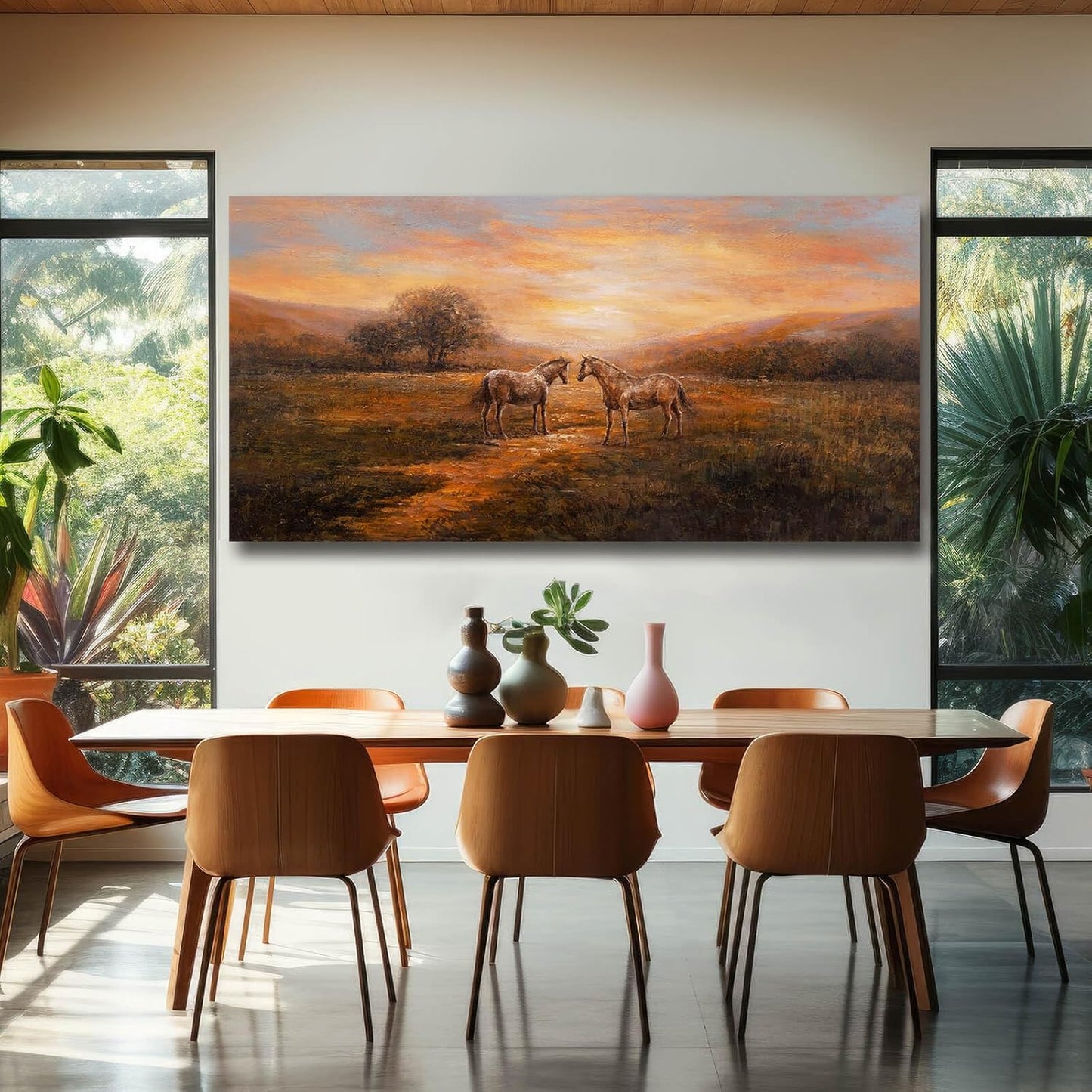 Horse Wall Art Nature Pictures Wall Decor Framed Canvas Wall Art for Living Room Landscape Painting Farmhouse Pictures Artwork Room 29"x58"