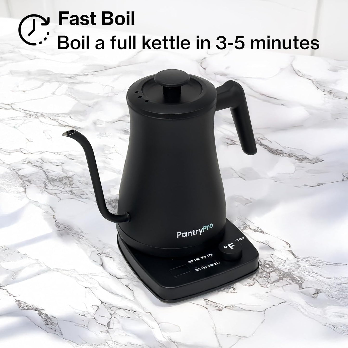 1.0L 1500W Gooseneck Electric Kettle - Stainless Steel Interior - Rapid-Boil - Auto Shut-Off, Boil-Dry Protection, Temperature Control, LED Indicator - Black by The Display Guys
