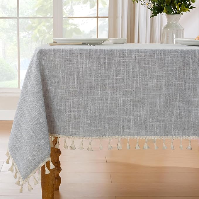 JIALE Textured Tablecloth, Heavy Duty Linen Style Farmhouse Table Cloth Rectangle, Wrinkle-Free Washable Waterproof Table Cover for Kitchen, Dining, Parties, 75"x55", Light Grey