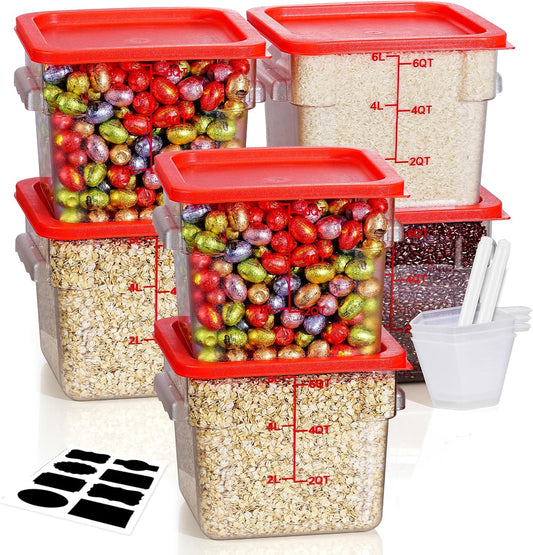 6QT Clear Food Storage Containers: 6 PCS[Food Grade][Hot&Cold Resistant] NSF Food Storage Containers with Lids for Home Restaurant Kitchen Storage Pizza Proof Dough, BPA Free