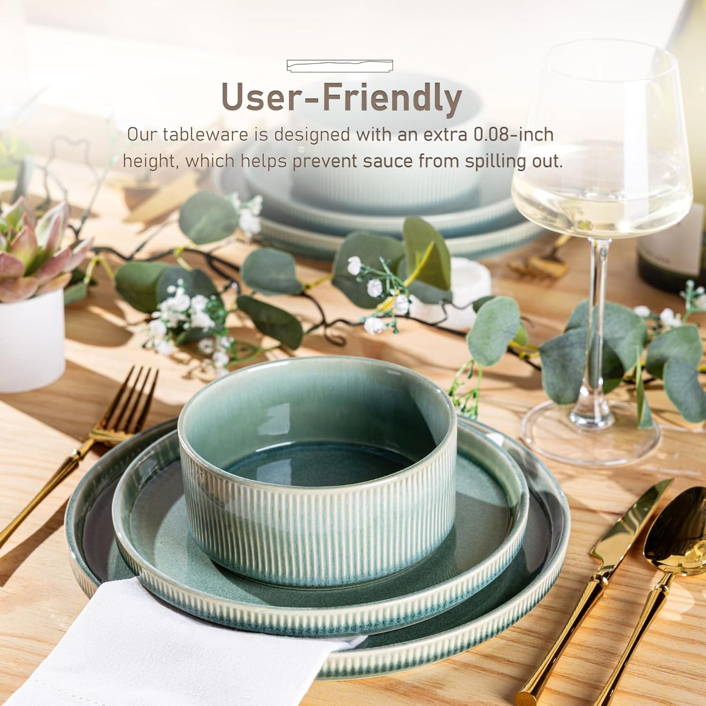 GBHOME Stoneware Dinnerware Sets for 4,Round Reactive Glaze Ceramic Plates and Bowls Set,Highly Scratch Resistant | Dishwasher & Microwave Safe Dishes Set,Service for 4(12Pcs)