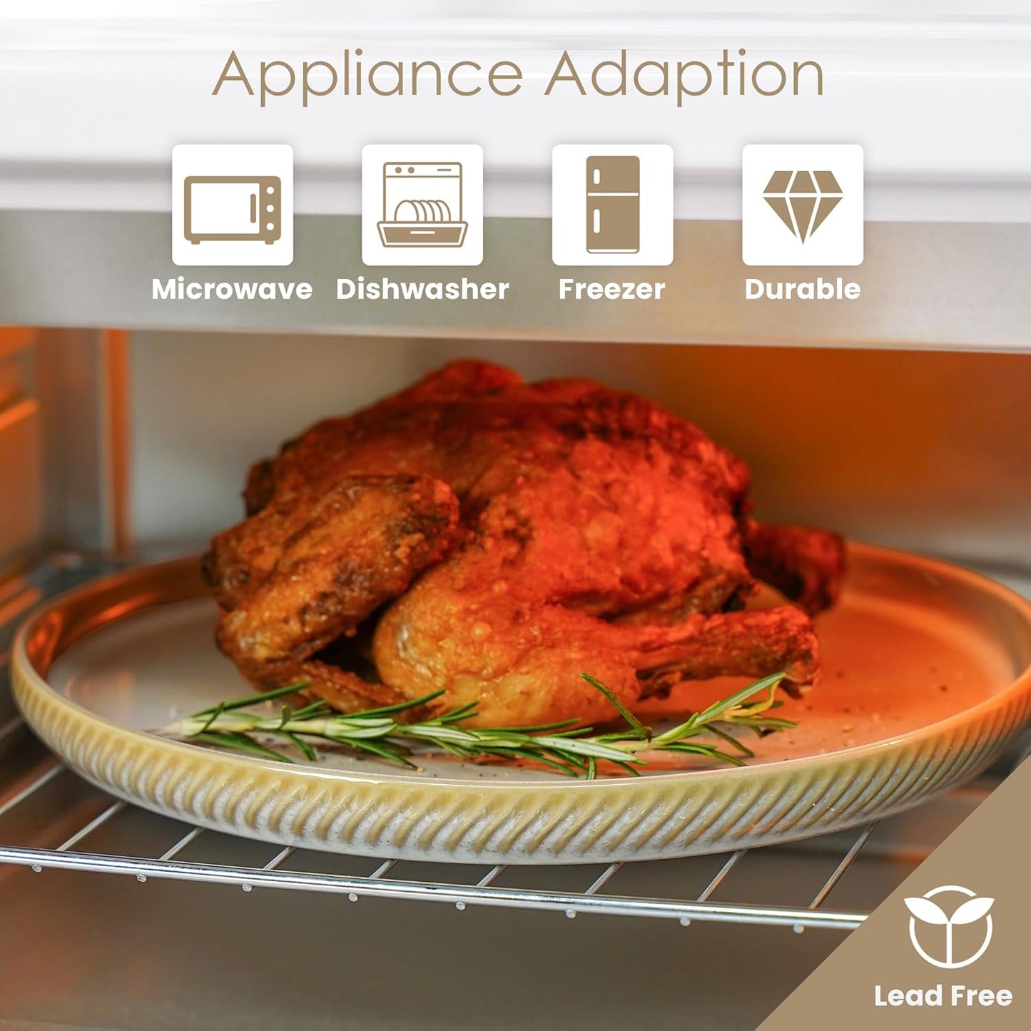 Stoneware Dinnerware Sets for 4, 12-Piece Scratch Resistant Plates and Bowls Set, Dishwasher and Microwave Safe Ceramic Dishes Set, Ribbed, Sculpted Dune