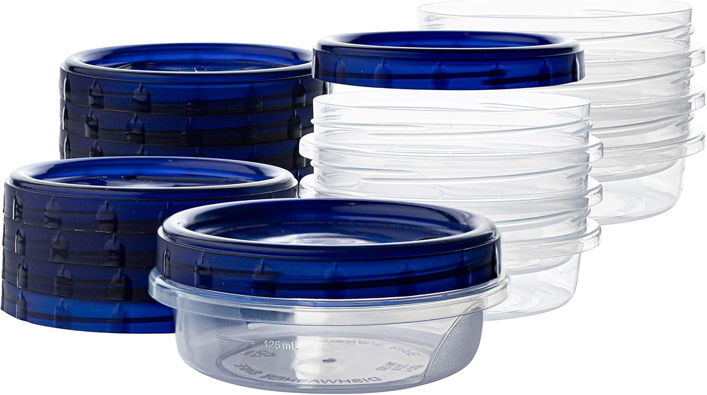 PLASTICPRO [8 oz 8 Pack] Twist Top Deli Containers Clear bottom With blue Top Twist on Lids Reusable, Stackable, Food Storage Freezer Container