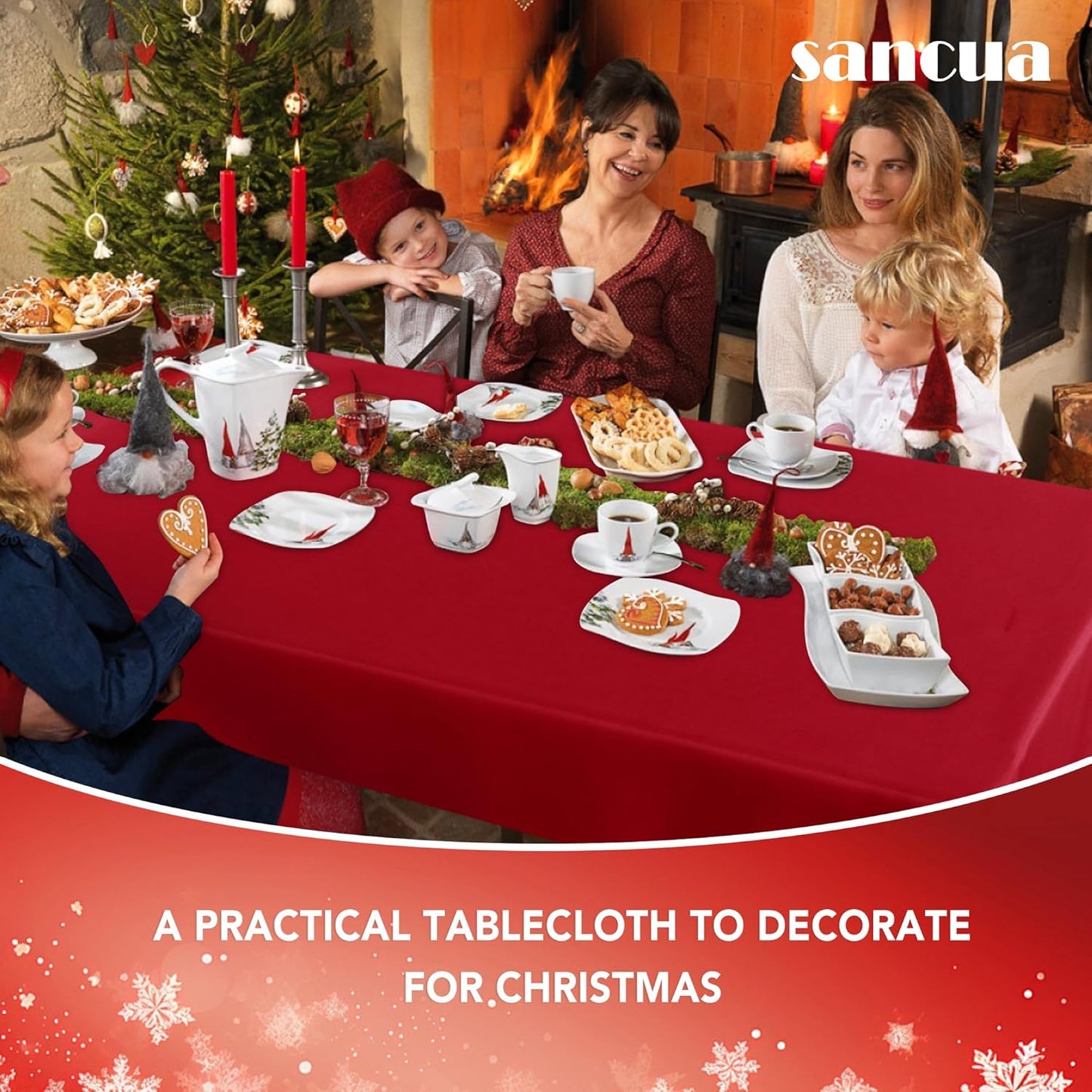 sancua Rectangle Tablecloth - 70 x 120 Inch - Stain and Wrinkle Resistant Washable Polyester Table Cloth, Decorative Fabric Table Cover for Dining Tables, Buffet Parties and Camping, Red