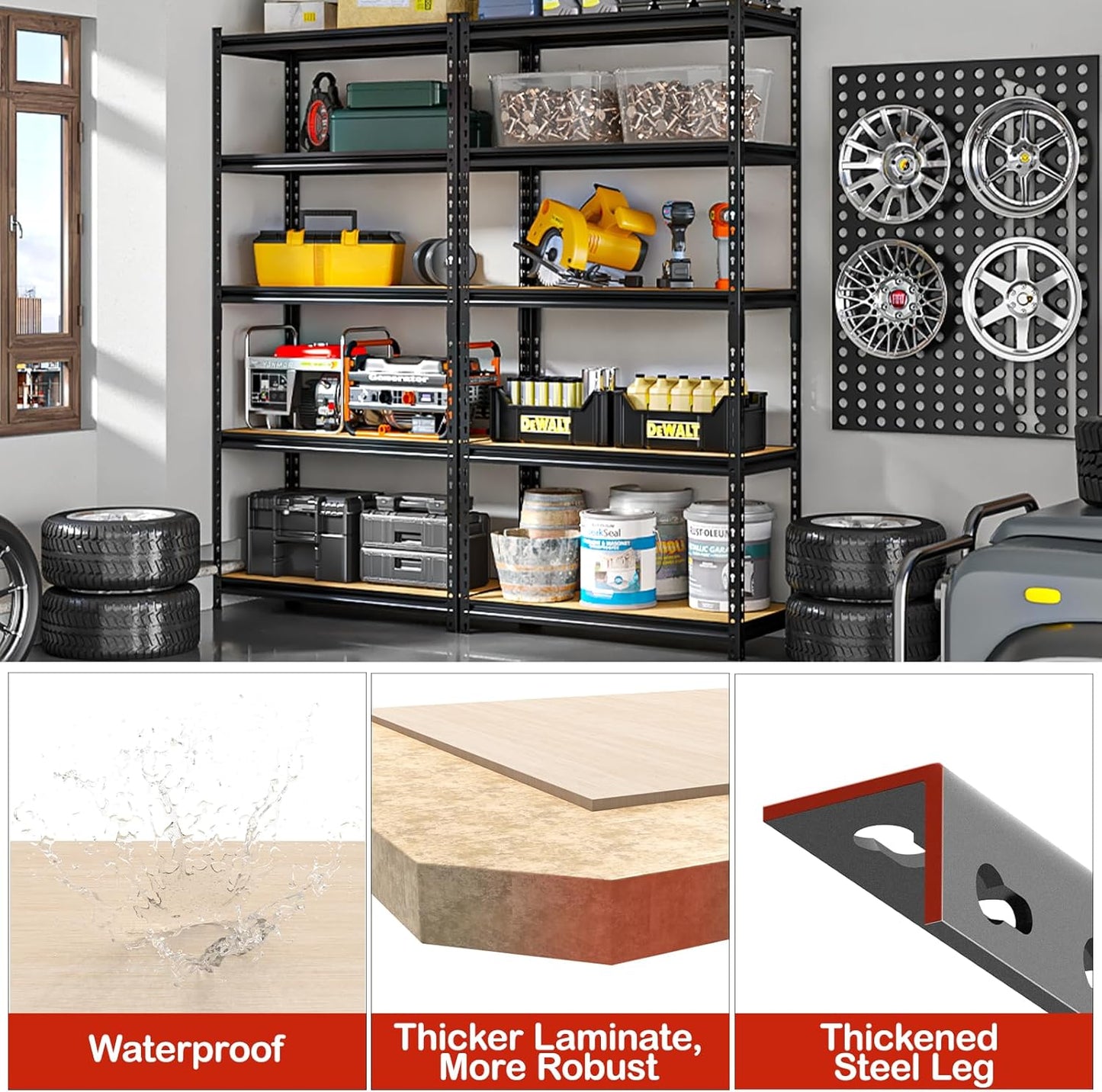 28" W Father&I Industrial Heavy-Dudy Garage Shelving Units/Systems: Metal 5-Tier Storage Shelves Adjustable for Basement/Closet/Tote/Kitchen/Pantry Organization, 60" H*28W *12" D, Black