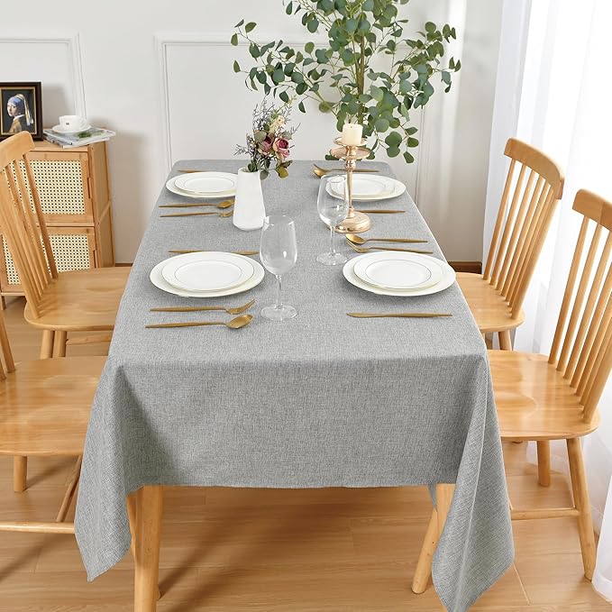 JIUZHEN Square Table Cloth Faux Linen Farmhouse Tablecloth Wrinkle & Stain Resistant Table Cover for Kitchen Dining, Holiday Party Dinner, Light Grey, 60 x 60 Inch