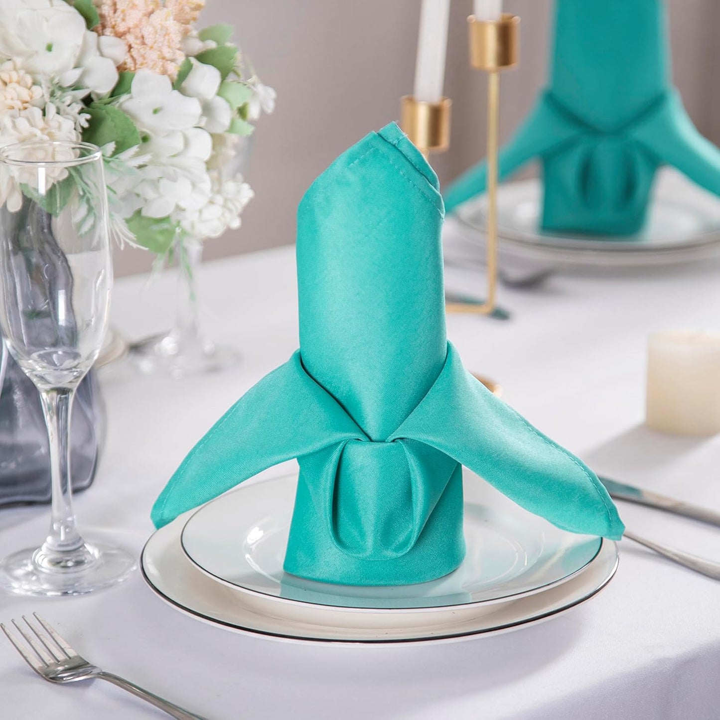 Bailarina Cloth Napkins Set of 120,17x17 inches Dinner Napkins Cloth Washable,Polyester Square Table Cloth Napkin Bulk with Hemmed Edges Ideal for Banquets, Parties and Weddings-Turquoise