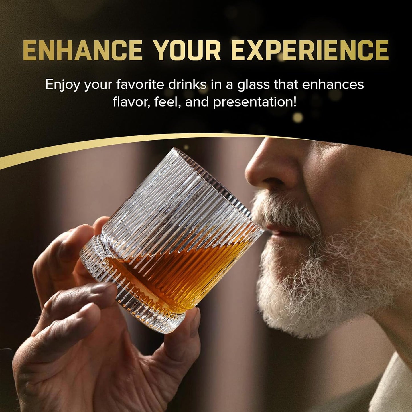 Crystal Old Fashioned Whiskey Glasses Set of 12, 12 Oz Ribbed Bourbon Glass, Ultra-Clarity Double Base Liquor Vodka rocks Cocktail Scotch Tumbler Bar Glasses Set