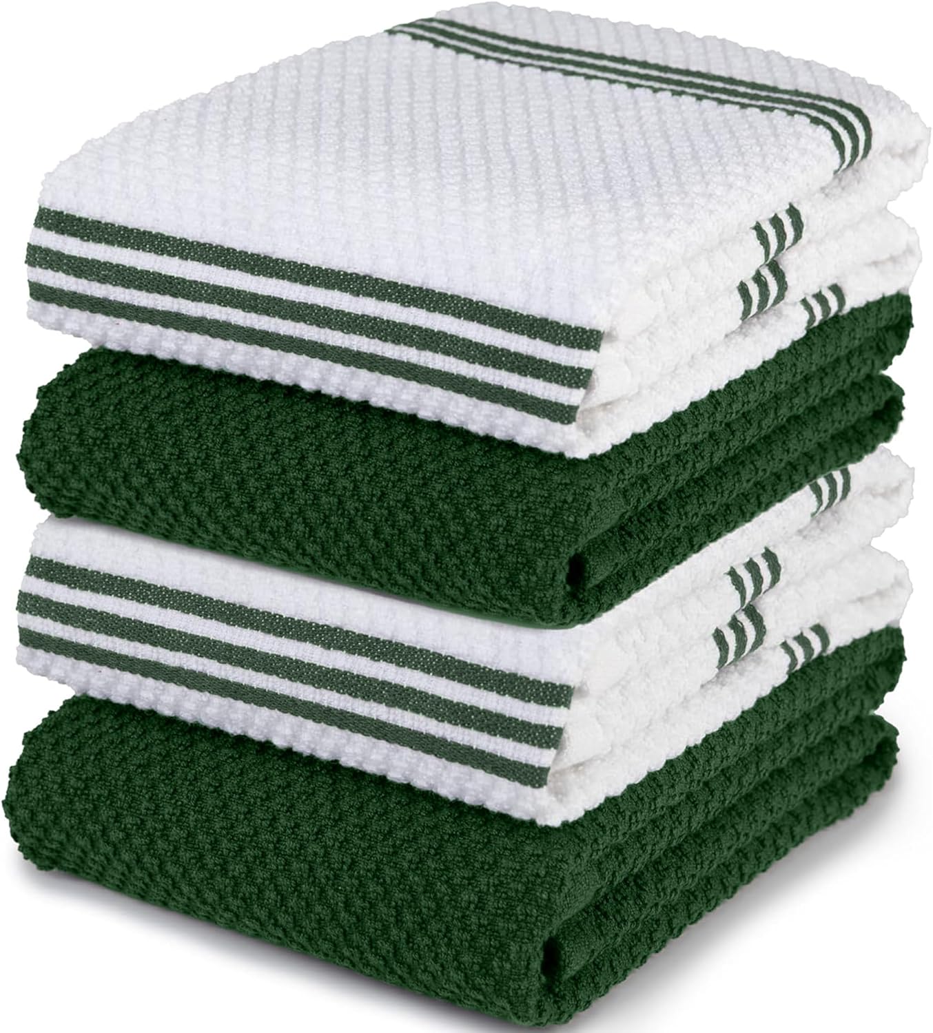 Sticky Toffee Cotton Kitchen Towels Set of 4 – 28x16 in Dark Green and White Dish Towels, Reusable and Absorbent Tea Towels for Cleaning or Drying, Oeko-Tex Cotton