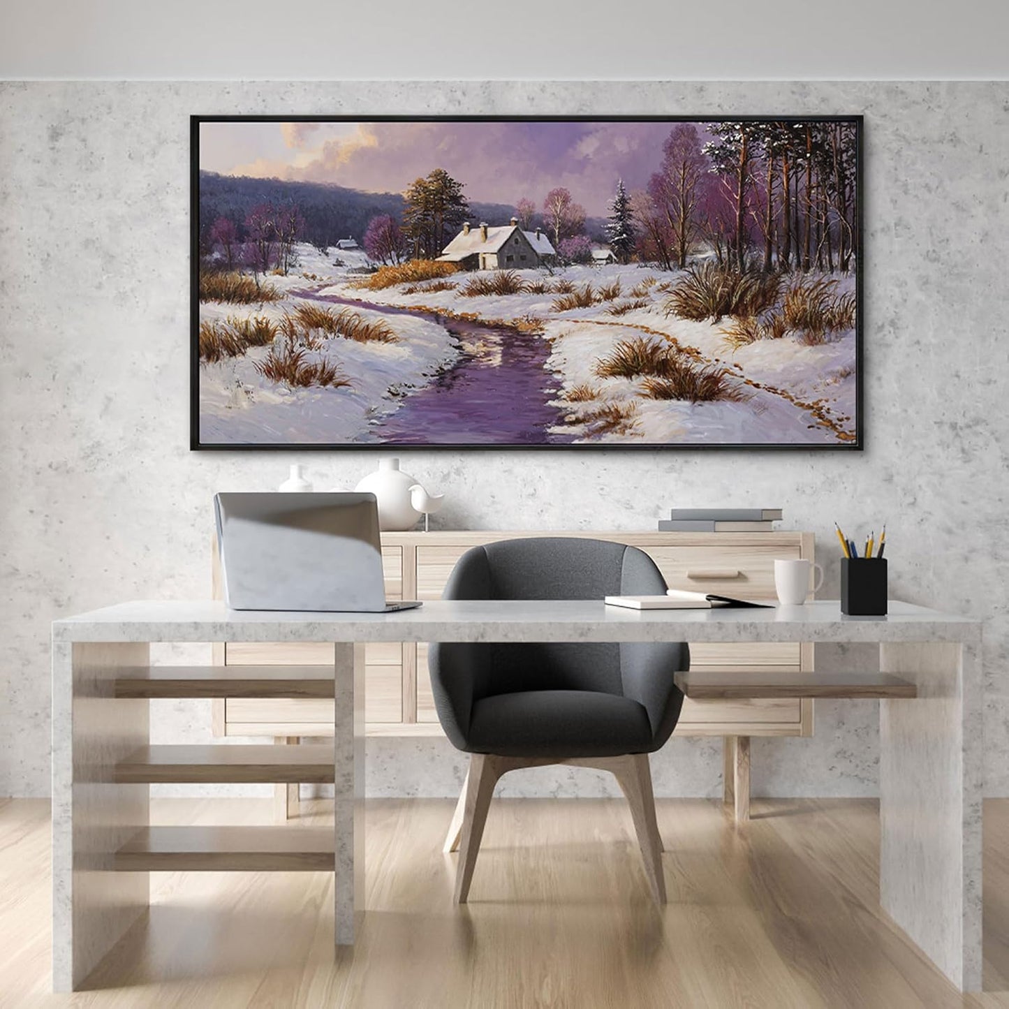 yiijeah Large Canvas Wall Art - Living Room Wall Decor Purple Snowy Country Paintings Framed Wall Pictures Artowrk for Walls Bedroom Nature Rustic Landscape for Office Home Decor