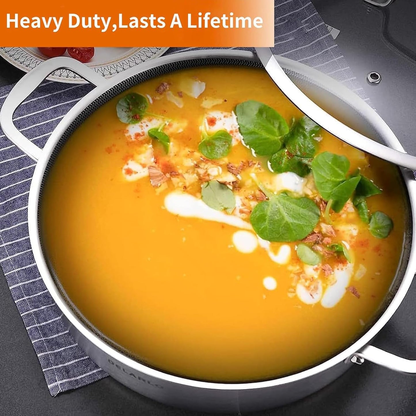 DELARLO Tri-Ply Stainless Steel 7QT Saute Pan 12 Inch Deep Frying Pan with lid Nonstick, Induction Compatible Chef Cooking Pan