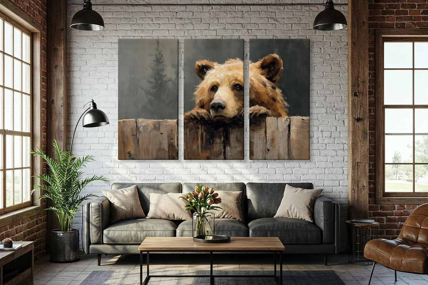 Wildlife Canvas Prints - Wild Animals Home Decor - Medium, Large, and Extra Large Wall Art for Living Room, Bathroom, Kitchen (Over the Fence, 31L" x 47W" - 3 Panels)