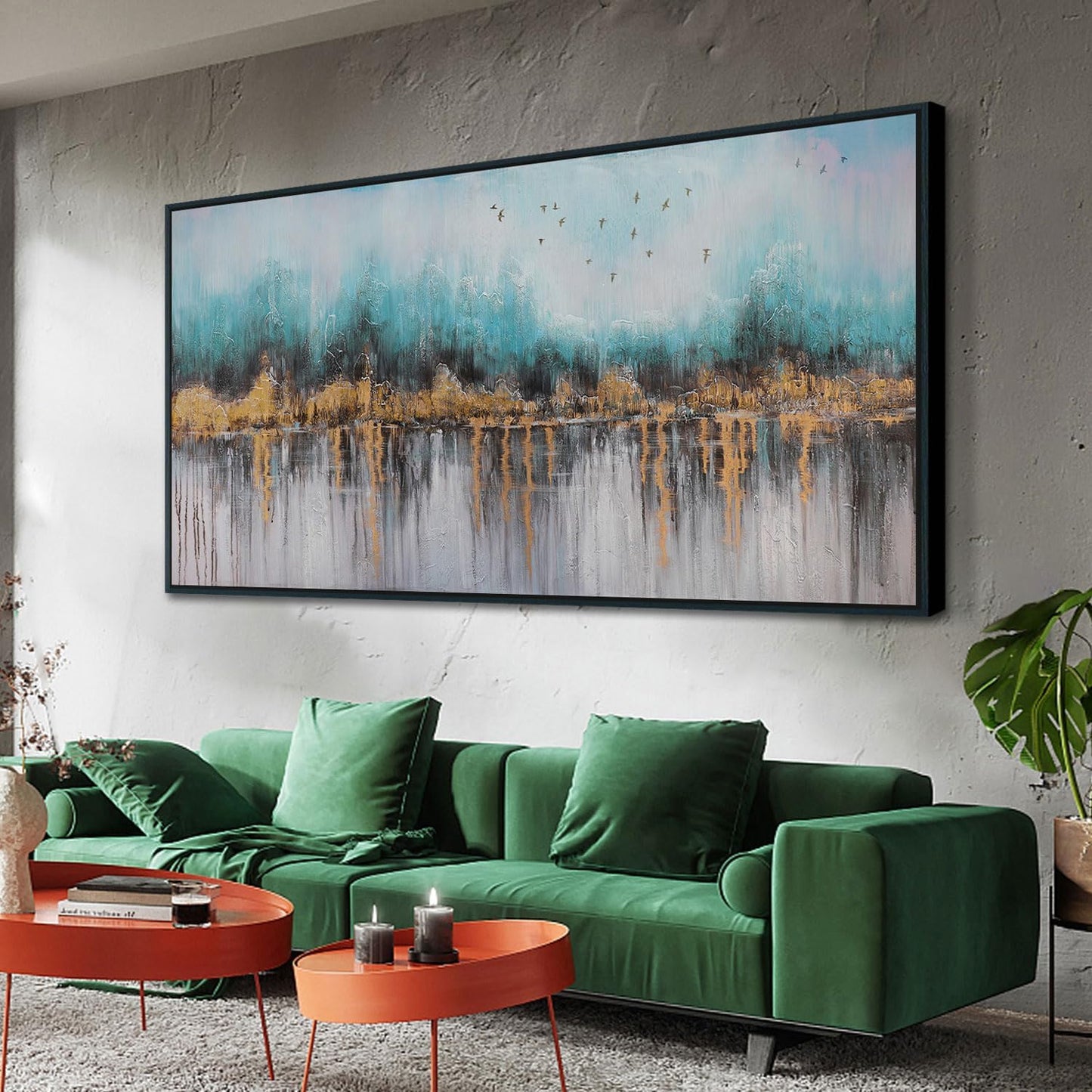 Ardemy Abstract Wall Art for Living Room Large Framed Teal Pictures Wall Decor Canvas Art Landscape Paintings Textured Artwork Wall Art for Men Bedroom Home Office, 58"x29"