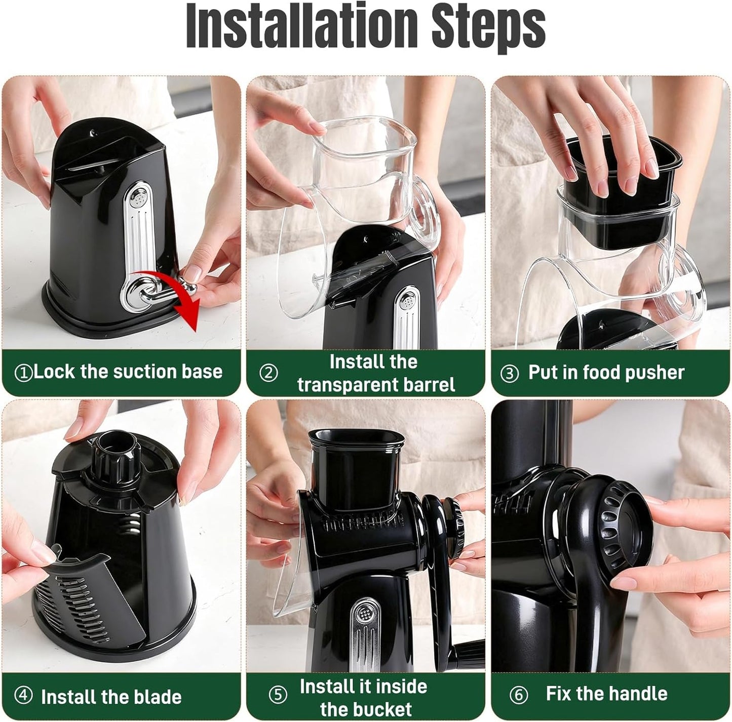 Rotary Cheese Grater with Handle, Manual Vegetable Slicer Grater with 5 Detachable Stainless Steel Blades, Round Grater Slicer Hand Crank Food Chopper for Kitchen with Blade Storage Box