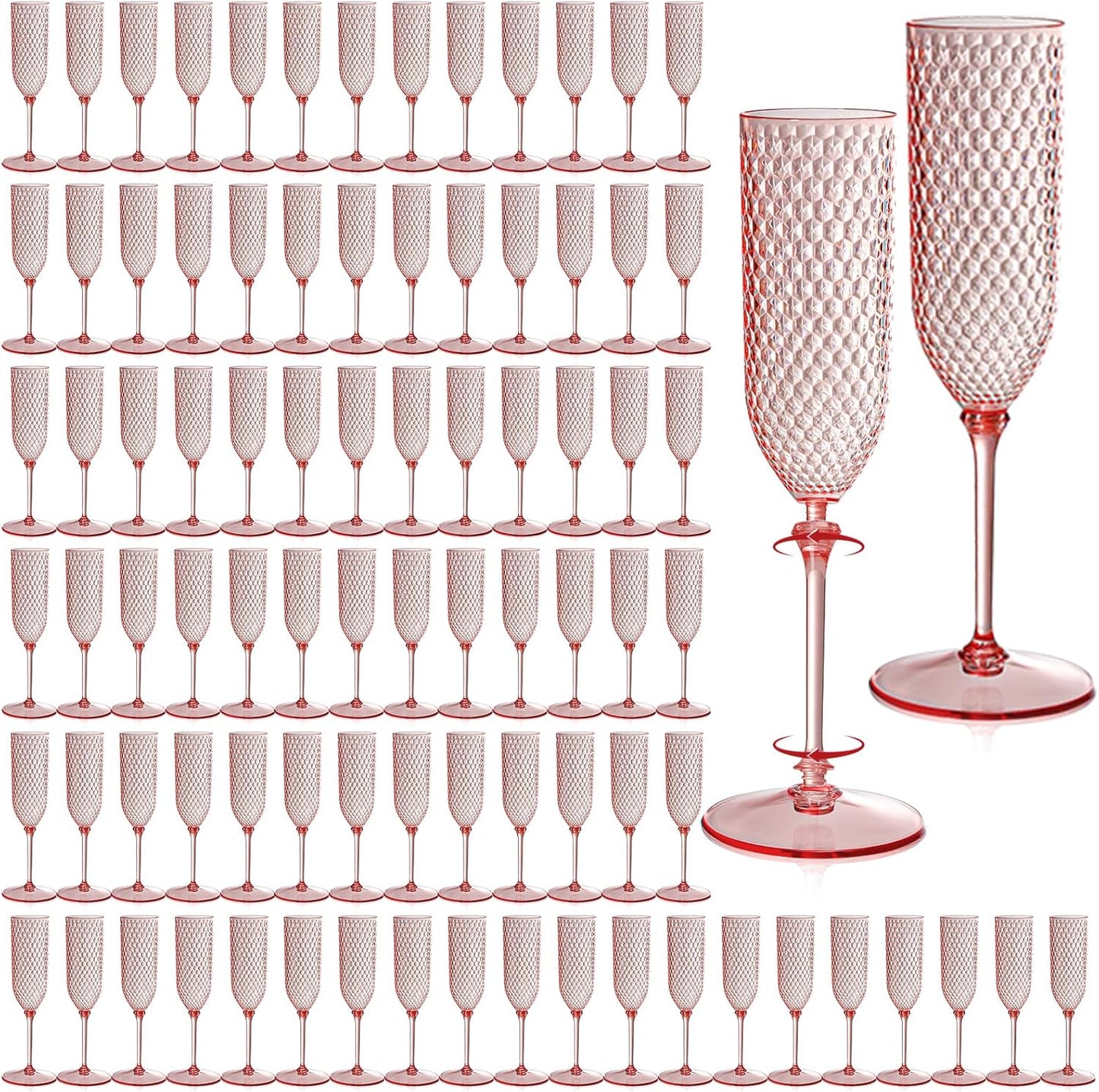 100 Pack Pink Detachable 2 piece Champagne Flutes 5.5 Oz Unbreakable Plastic Mimosa Disposable Champagne Glasses Drinking Cups Stemmed Reusable Wine Toasting Glasses for Wedding (100, Clear Pink)