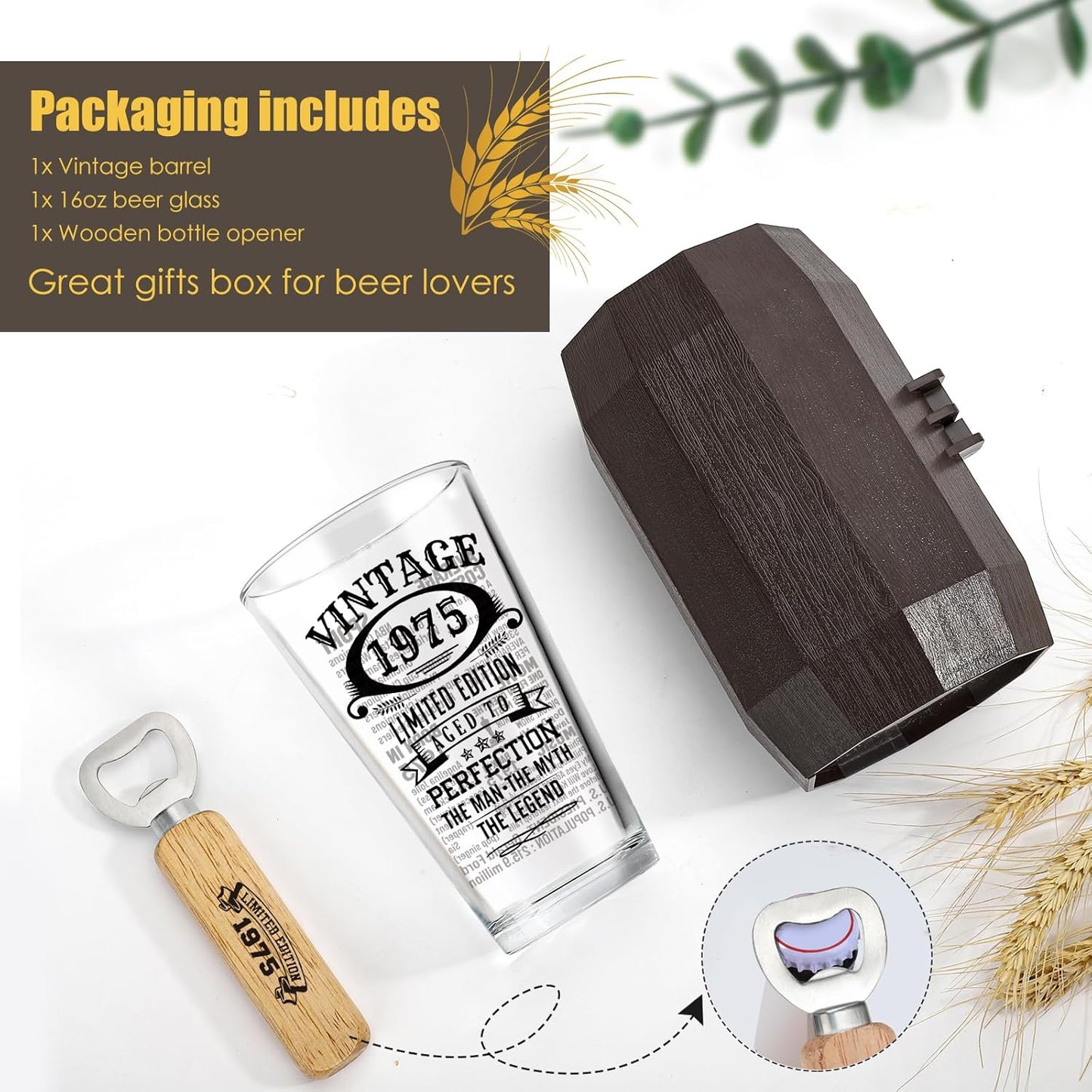 50th Birthday Gifts For Men 1975 Vintage Beer Glass 50 Year Old Birthday Decorations For Him 50th Bday Funny 50th Birthday Gifts Idea For Man Over 50 - Turning 50