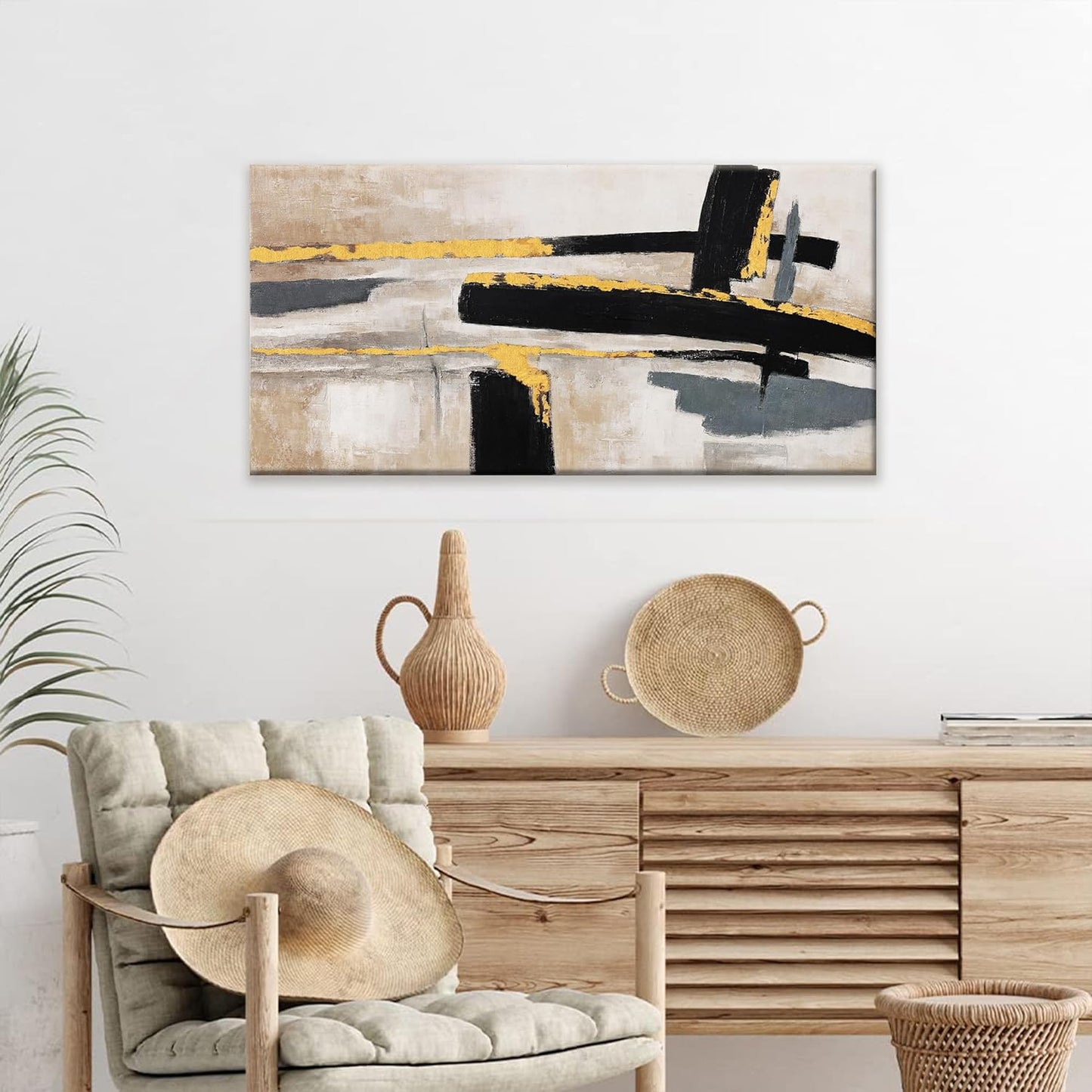 QSQ Abstract Wall Art Canvas Wall Art Decor Black And Gold Wall Art Paintings Abstract Wall Decor Artwork Pictures For Bedroom Bathroom Office Home Decor Can Be Hung Directly 20" X 40"