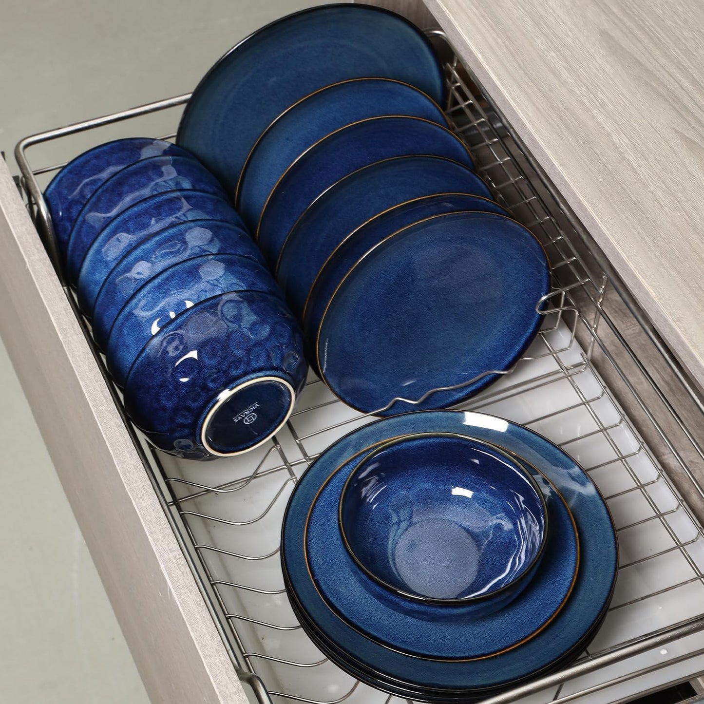 Vicrays 12-Piece Ceramic Dinnerware Set, Dinner Plates, Salad Plates & Cereal Bowls, Dish Set for 4, Microwave, Oven & Dishwasher Safe, Scratch Resistant, Blue