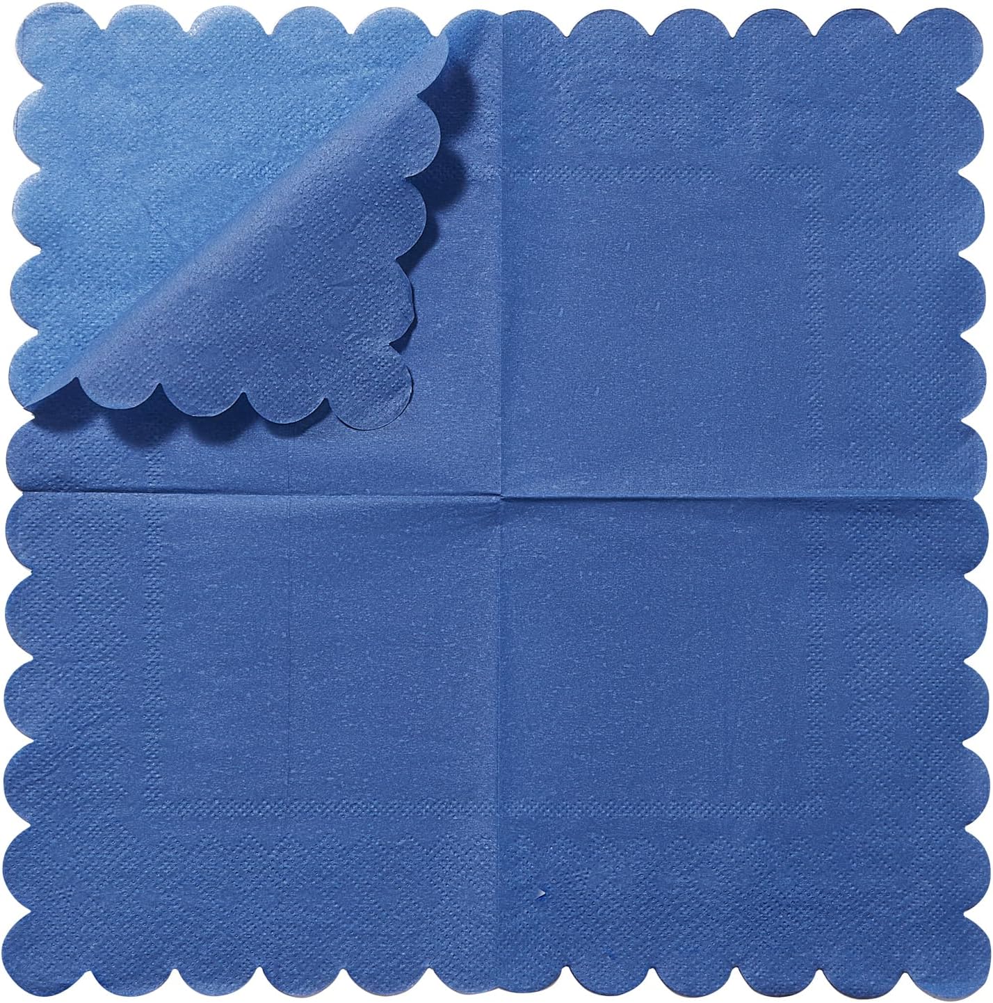 100 Pack Cocktail Napkin 2-Ply Scalloped Edged Dessert Napkins Folded 5 x 5 Inches Disposable Napkins for Dinner Wedding Birthday Party Bridal Anniversary Reception Event (Navy Blue)