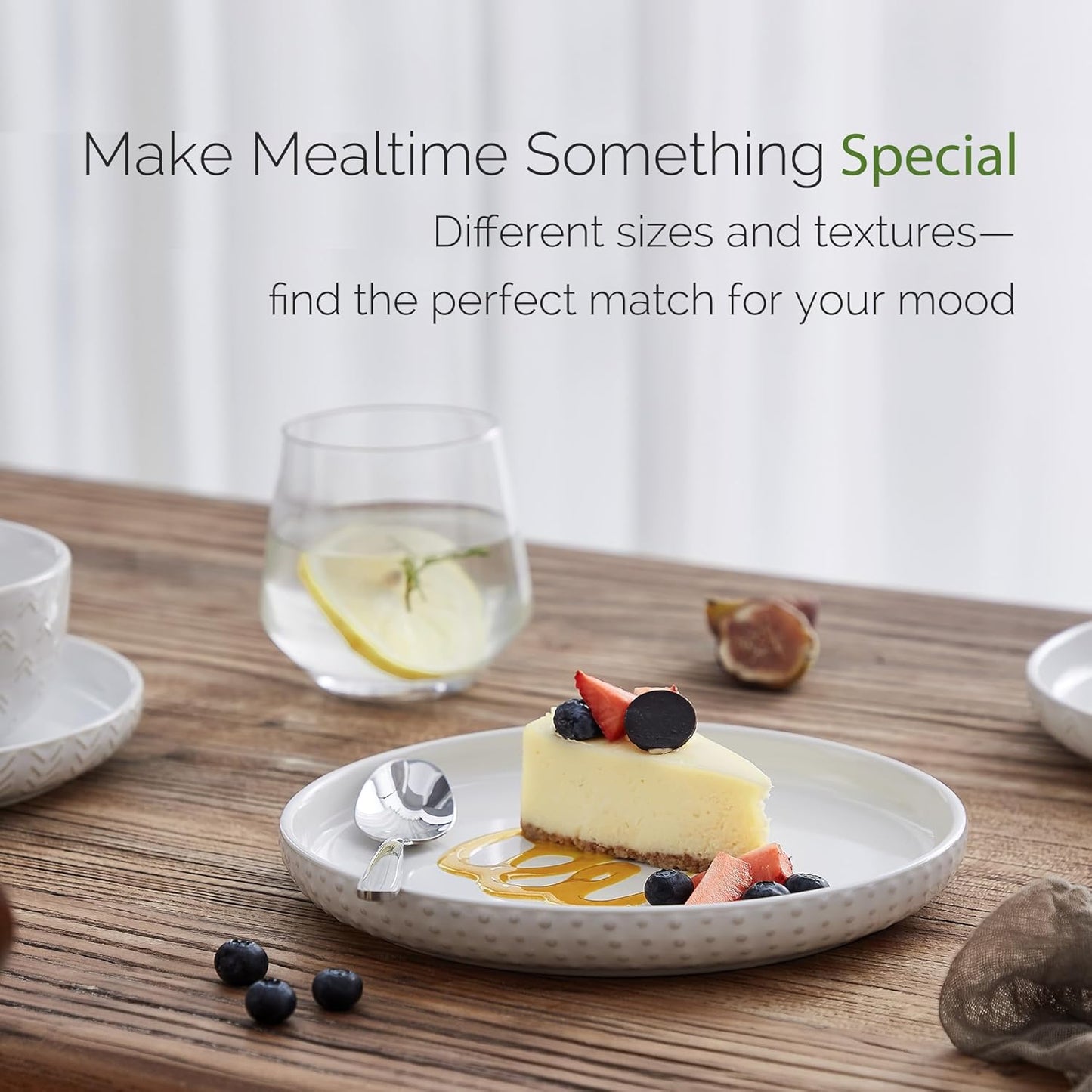 Stoneware Dinnerware Sets Service for 4, 12 pcs Reactive Glaze Plates and Bowls Sets, Embossed Boho Ceramic Dish Set, Highly Chip and Crack Resistant Farmhouse Plate Set, Ivory White