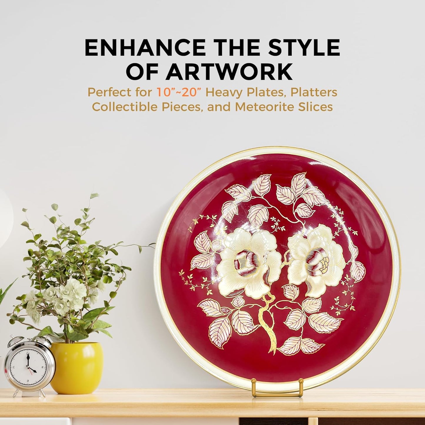 TR-LIFE 4 Pack 10 Inch Large Plate Stands for Display - Gold, Metal Picture Frame Holder Stand + Small Easels for Decorative Plate, Platter, Book, Plaques, Photo, Tabletop Art