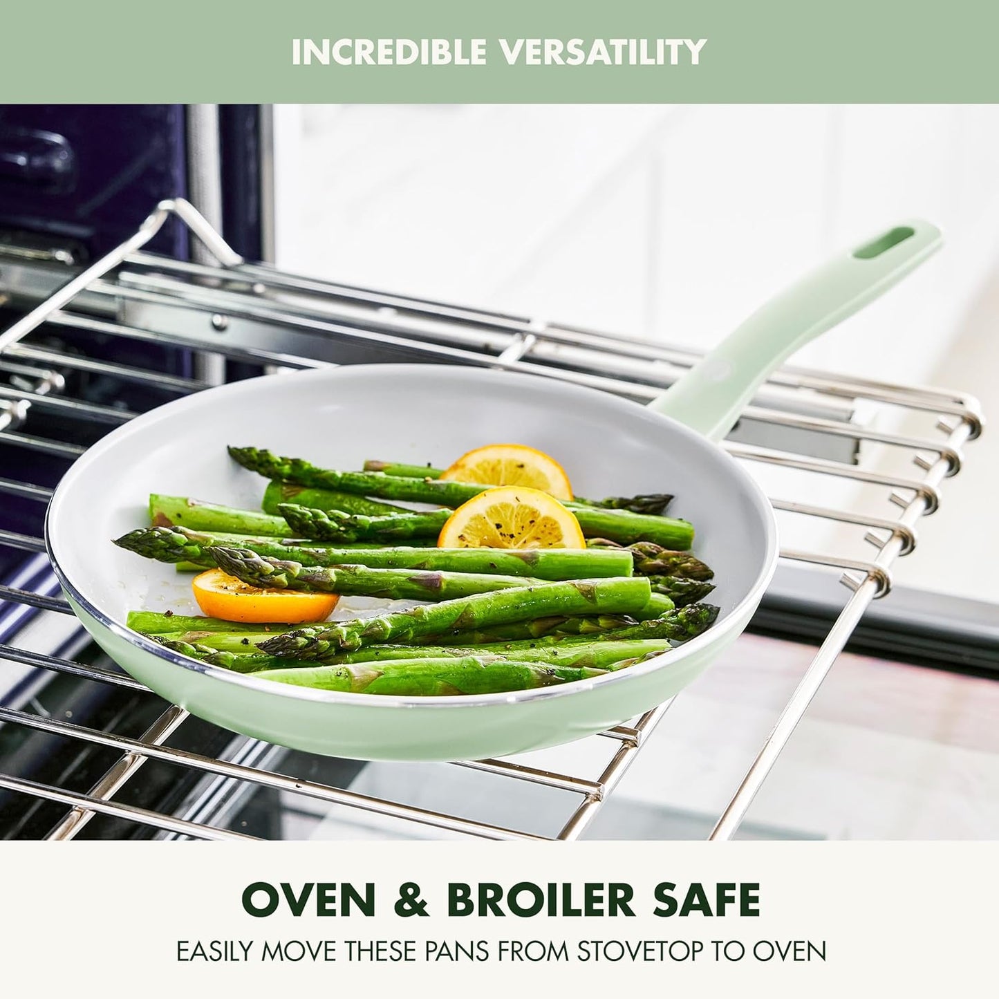 GreenPan Dover 10” Frying Pan Skillet, Non-Toxic PFAS-Free Ceramic Nonstick Coating, Sear Saute Fry Egg Omlete, Dishwasher & Oven Safe, Stay Cool Handle, Easy Pour Rims, Pastel Green