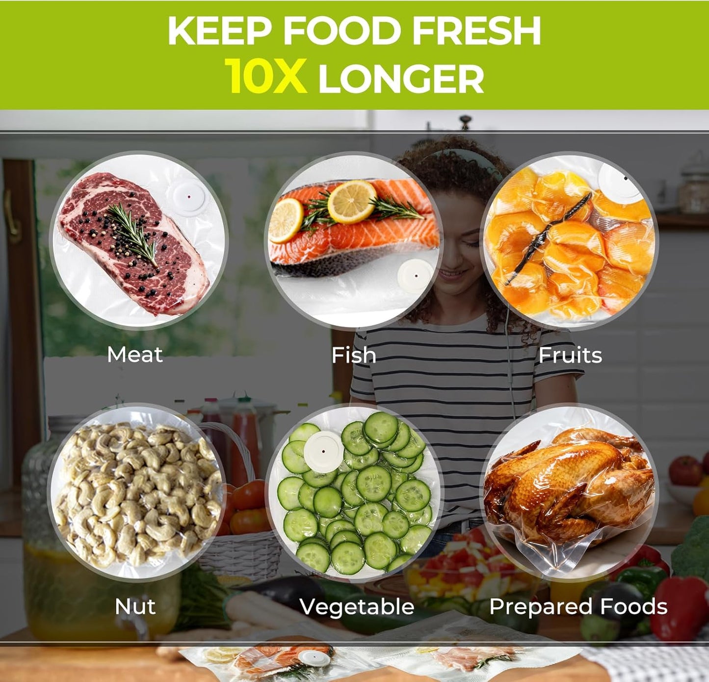 Reusable Vacuum Sealer Bags for Food with Air Valve, 50 Pack BPA‑Free Food Saver Bags Dishwasher‑Safe, Freezer,Microwave, Odor-Resistant, Leak‑proof for Leftovers, Meal Prep, Sous Vide, BBQ