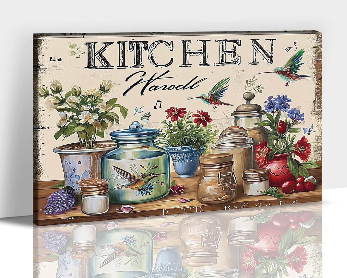 GUTTATY Farmhouse Wall Art Rustic Kitchen Decor, Ready to Hang Kitchen Canvas Print Colorful Flowers And Bird,Vintage Posters Prints for Dinning Room Home Kitchen Restaurant Painting 32×48 Inch