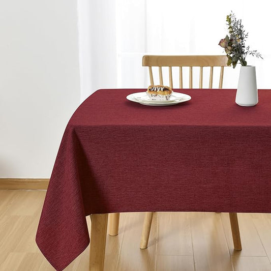 JIUZHEN Red Faux Linen Farmhouse Tablecloth Rectangular, Wrinkle Stain Resistant Table Cloth Rectangle Tablecloth Table Cover for Kitchen Dining, 70 x 108 Inch