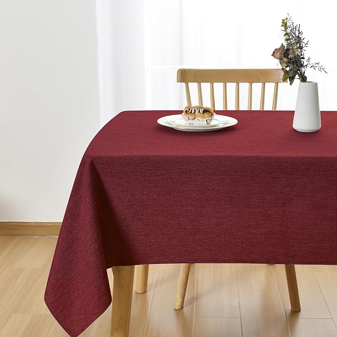 JIUZHEN Red Faux Linen Farmhouse Tablecloth Rectangular, Wrinkle Stain Resistant Table Cloth Rectangle Tablecloth Table Cover for Kitchen Dining, 54 x 120 Inch