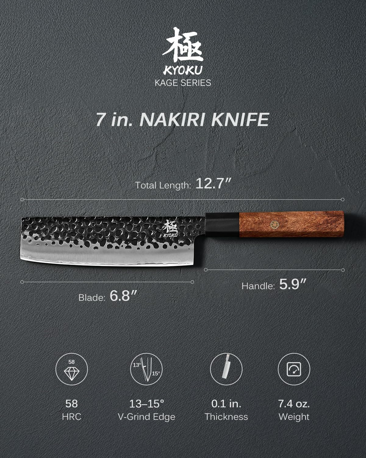 KYOKU Nakiri Knife, Kage Series 7" Kitchen Knife with 3-Layer Laminated Steel Blade Rosewood Handle, Japanese Nakiri Chef Knife with Sheath, Vegetable Knife for Chopping Slicing Mincing and More