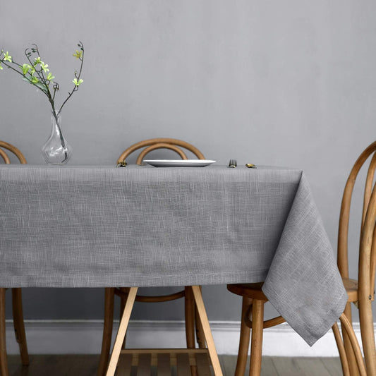 maxmill Lux Faux Linen Table Cloth with Slubby Texture Wrinkle Resistant Anti-Shrink Soft Tablecloth for Kitchen Dining Tabletop for Banquet Parties Rectangle 60 x 140 Inch Neutral Grey