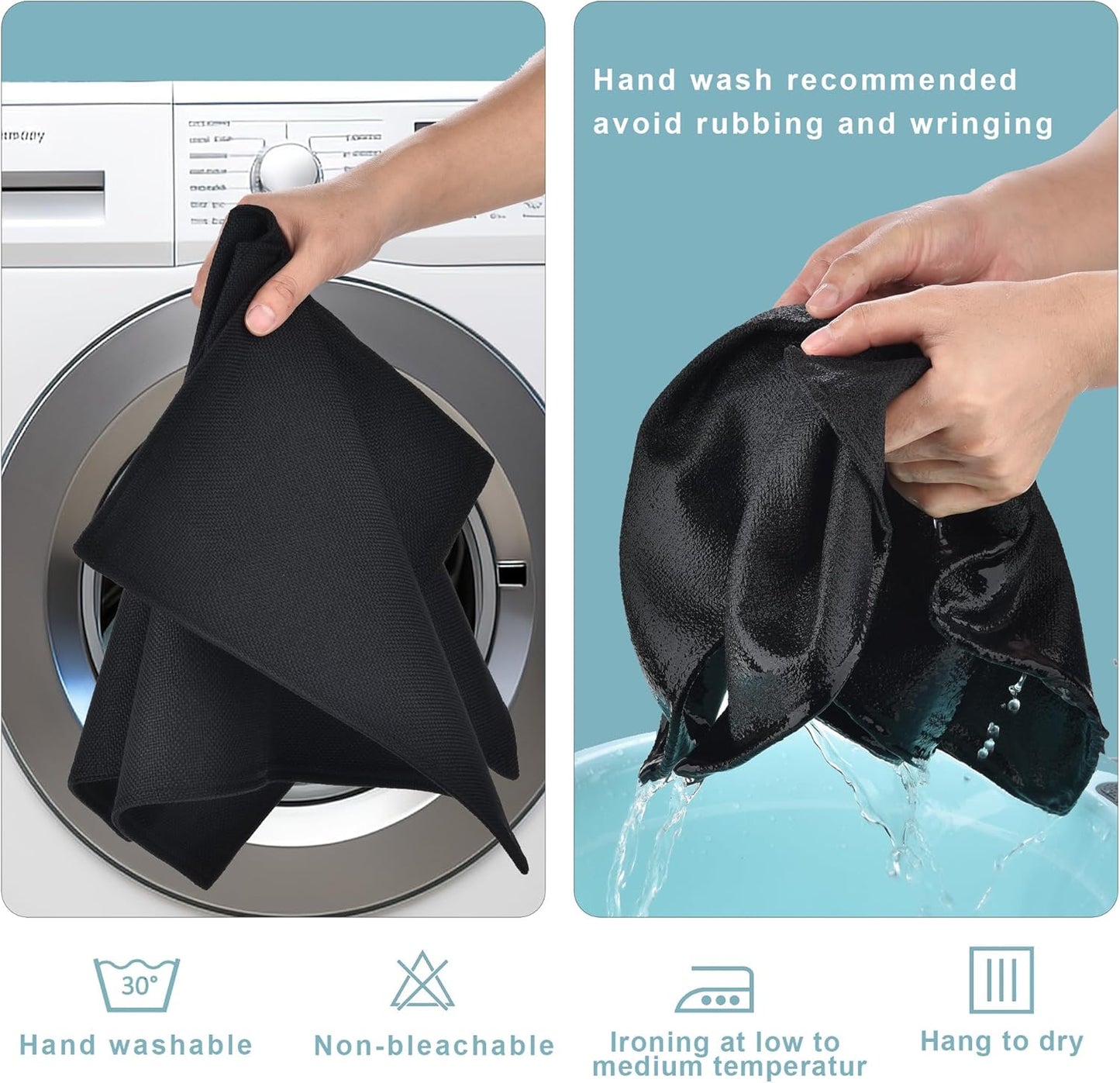 SLKQG Black Linen-Look Fabric Placemats Set of 4, Heat Resistant & Machine Washable Double-Layered Cloth Placemats for Dining Table, Indoor/Outdoor Use, Non-Slip Kitchen Table Mats (4, Black)