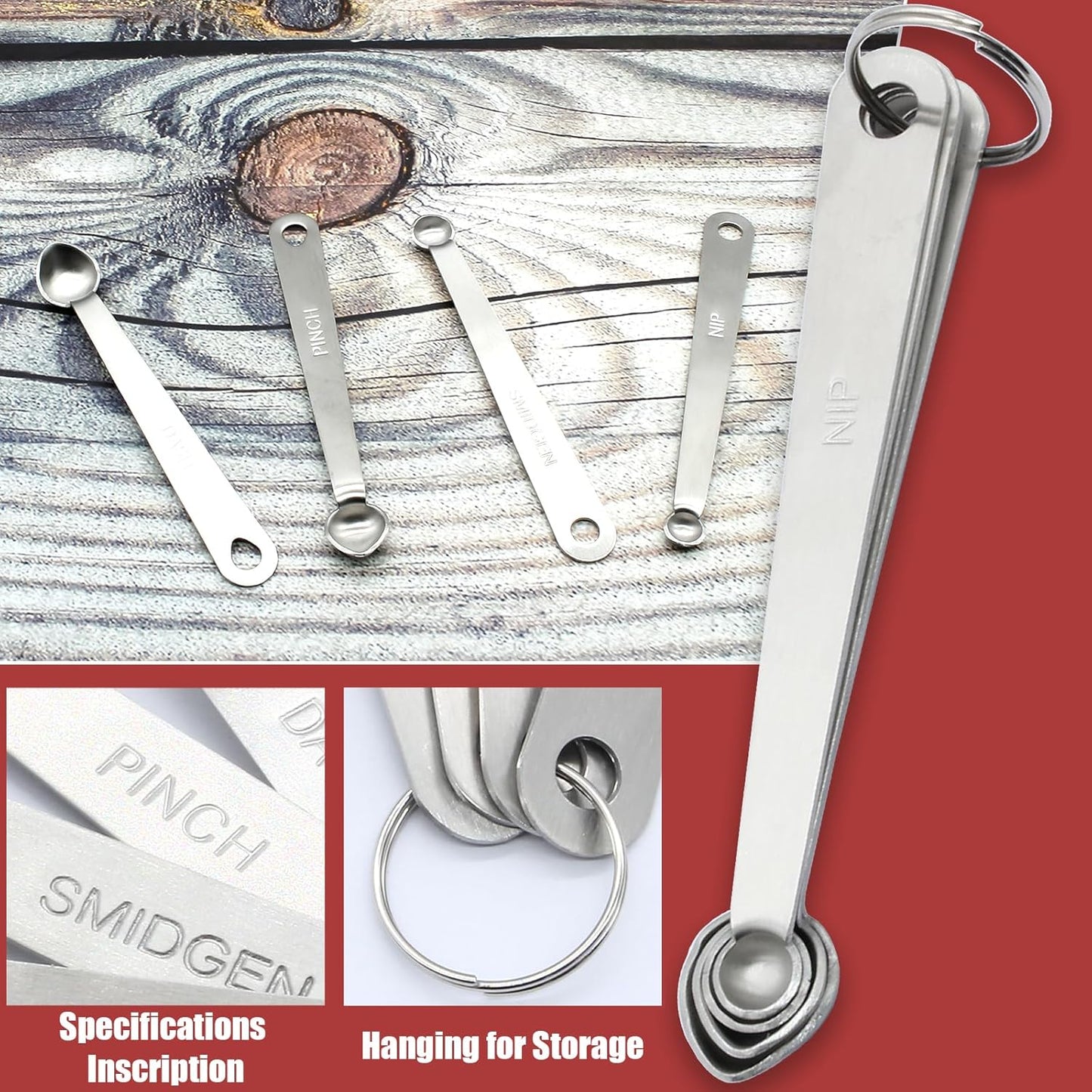 Luomorgo 4 Pc Set Measuring Spoons - Stainless Steel, 1/64, 1/32, 1/16, 1/8 tsp for Dry & Liquid Ingredients