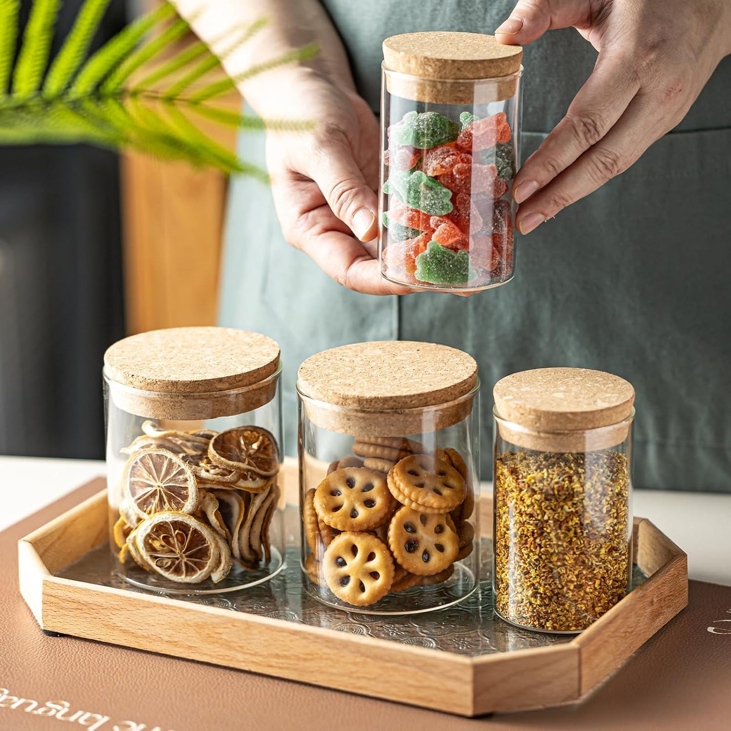 Airtight Glass Storage Containers with cork Lid, for Kitchen Pantry Organization and Storage jar，Ideal for Coffee Beans Snacks Flour Cereal Sugar Tea (2.55in*2pcs and 3.34in*2pcs)
