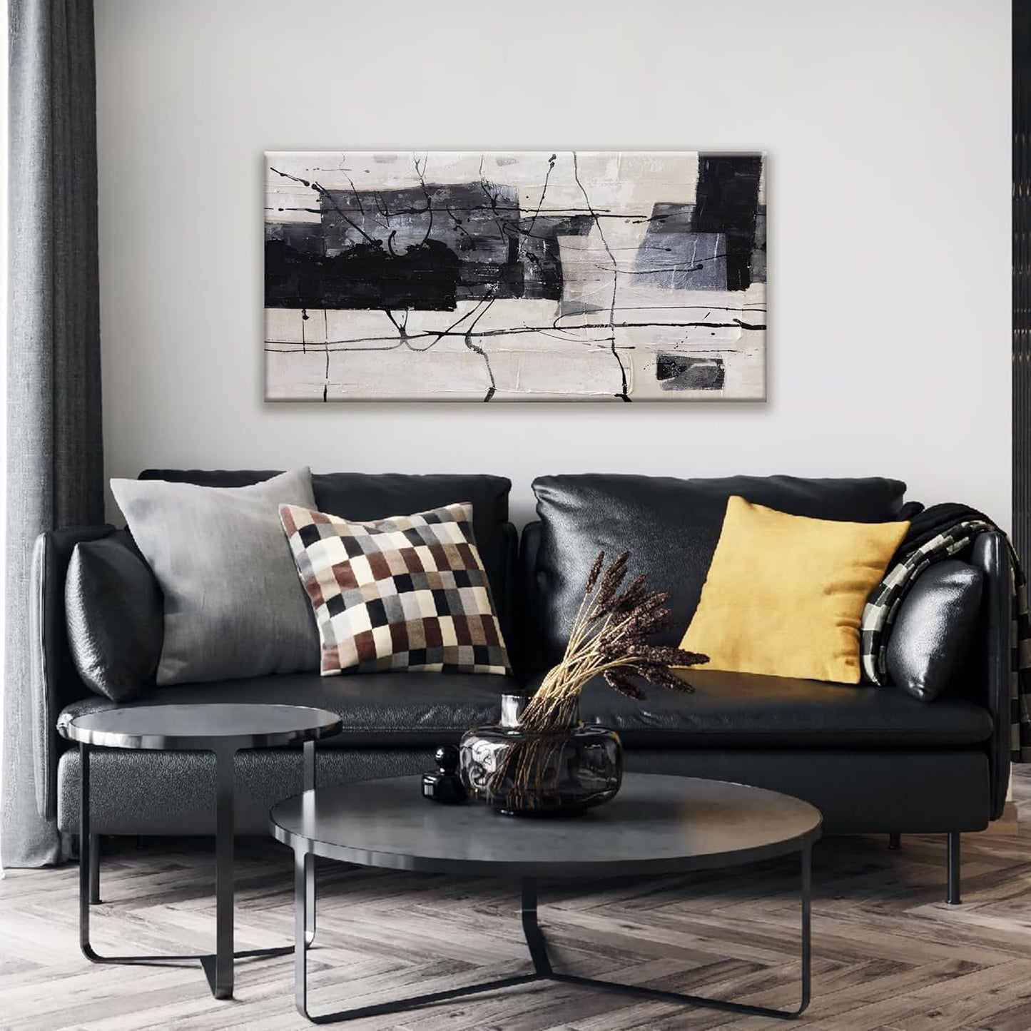 Black Abstract Wall Art prints Decor Grunge Room Decor Art Canvas Wall Decoration 24" x 48" Painting Black And White Artwork for Bedroom Home Office Dining Room Decor