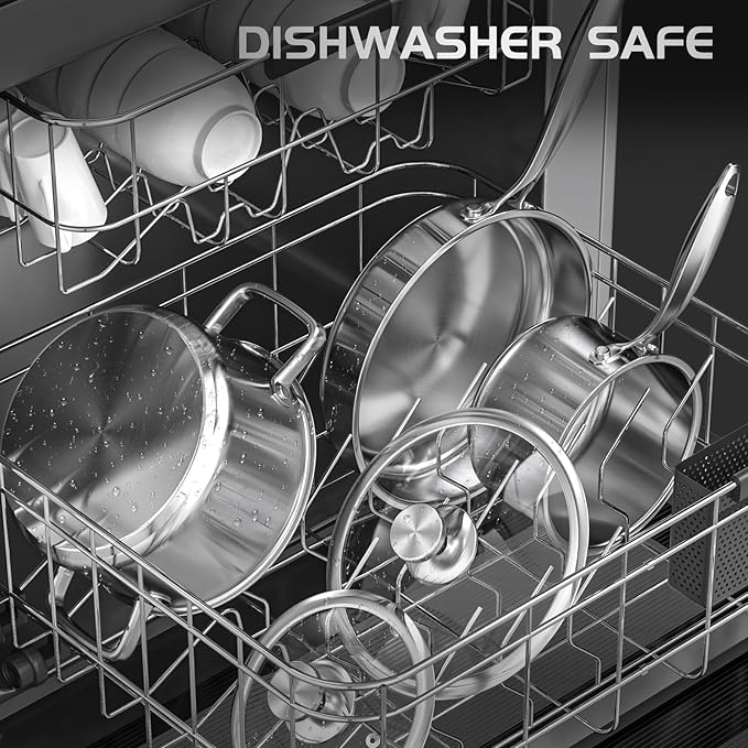 Meythway Pots and Pans Set Non Toxic, 16PCs Stainless Steel Cookware Set with Steamer, Kitchen Induction Cookware with Utensil Sets, Pot Protectors and Apron For Oven & Dishwasher Safe