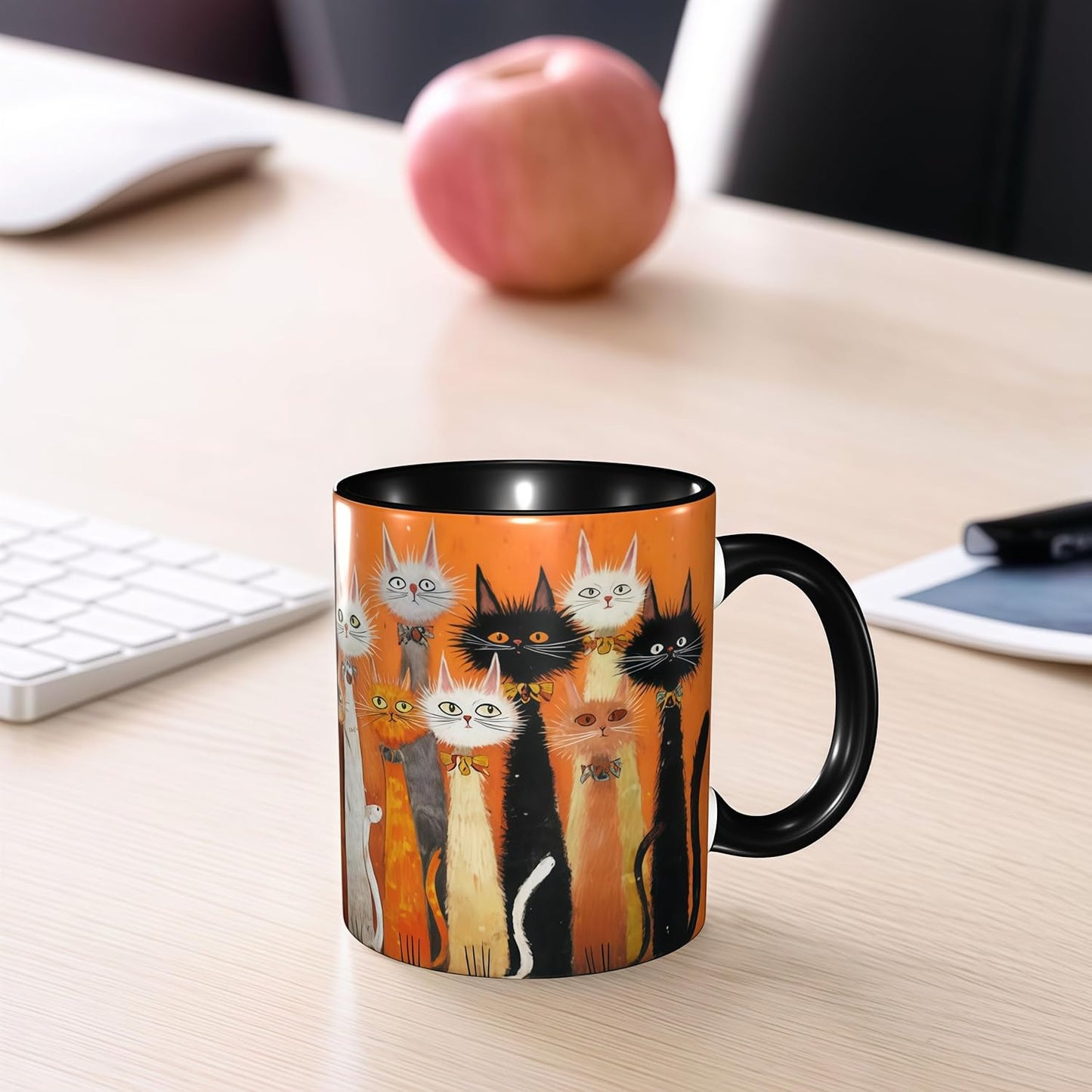 FyLybois Cat Coffee Mug Ceramic Coffee Cup with Handle Microwave Safe for Home or Office Gifts for Women and Men