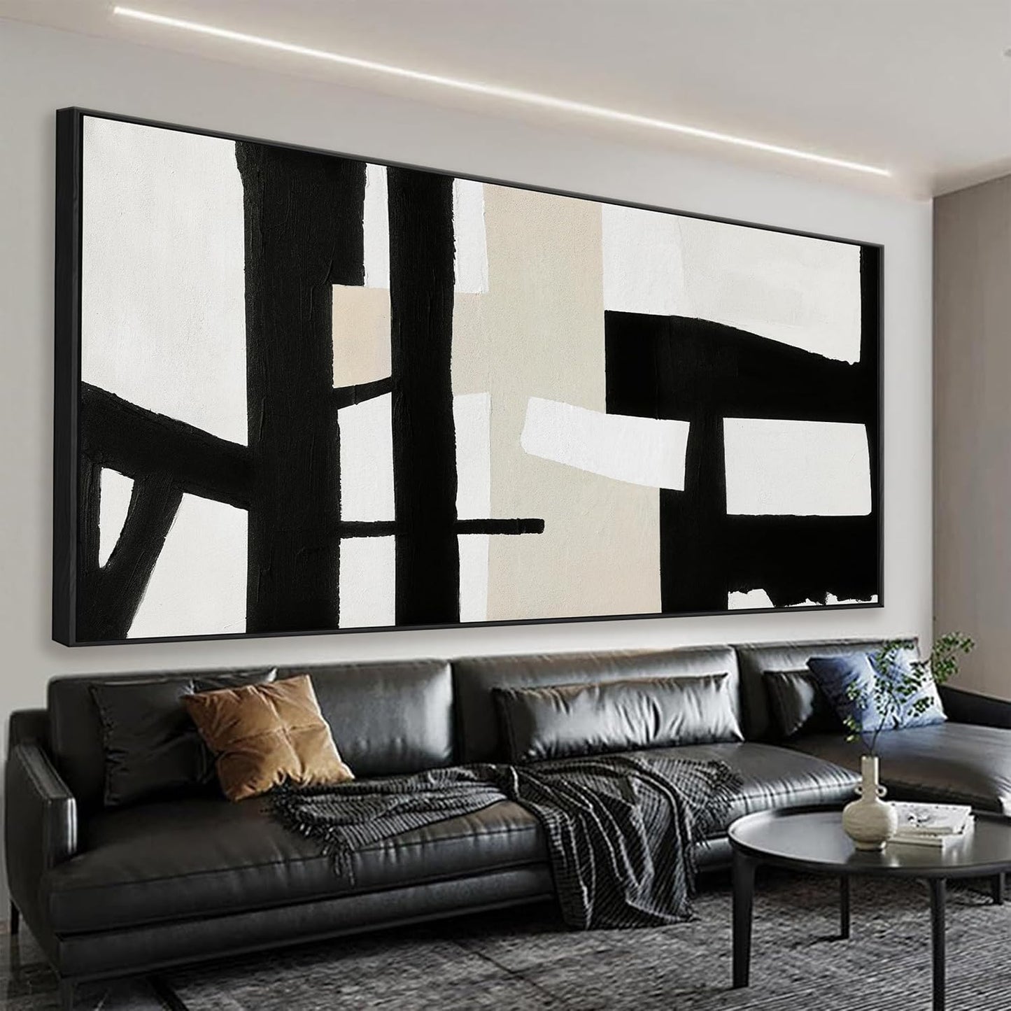 QSQ Large Abstract Wall Art For Living Room Prints Artwork Canvas Art Wall Decor Black White Wall Art Modern Painting Abstract Artwork Picture For Bedroom Home Office 29" x 58" With Framed