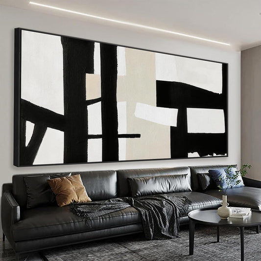 QSQ Large Abstract Wall Art For Living Room Prints Artwork Canvas Art Wall Decor Black White Wall Art Modern Painting Abstract Artwork Picture For Bedroom Home Office 29" x 58" With Framed