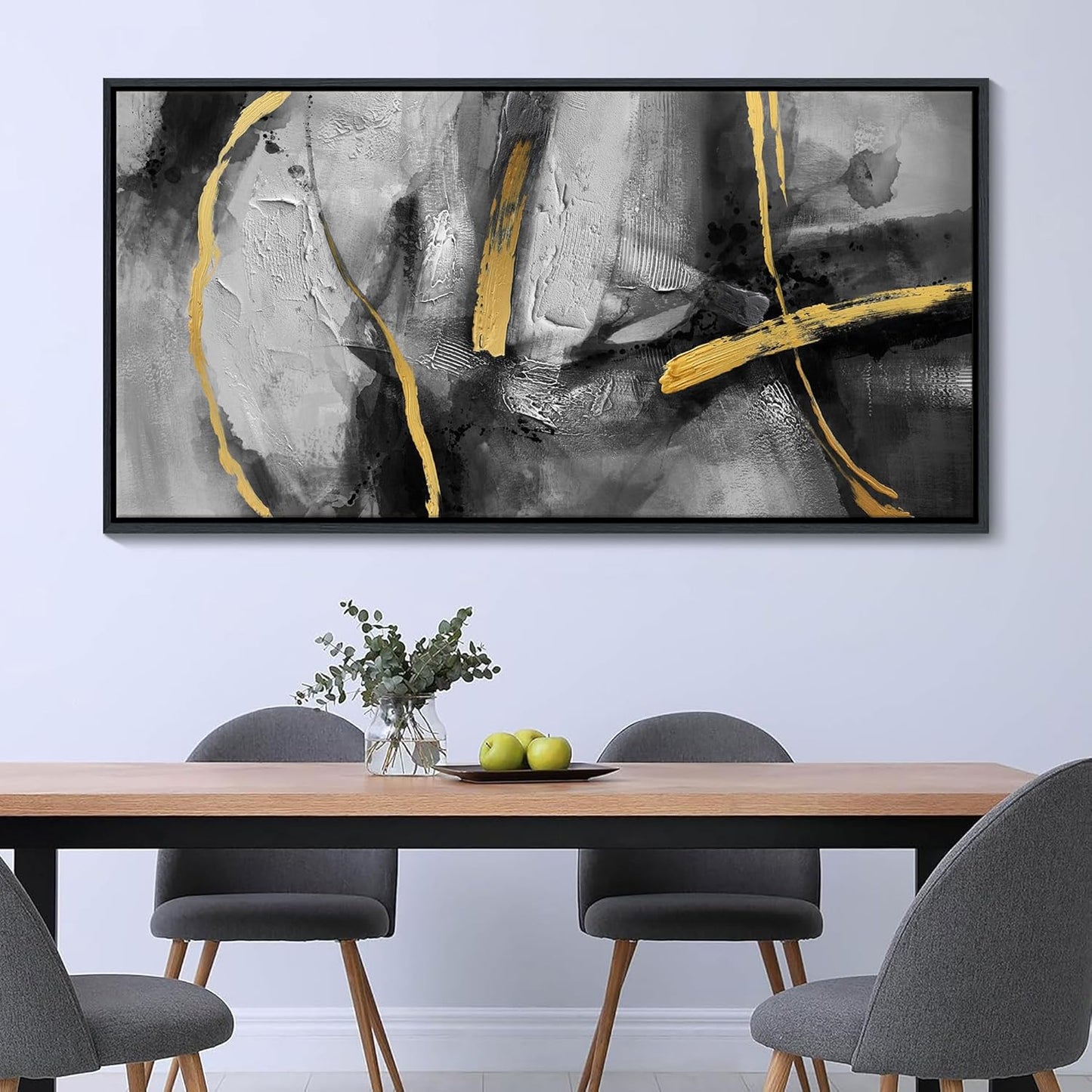 CHATYOUNG Abstract Large Canvas Wall Art for Living Room,Golden Line Canvas Prints, Hand-Painted Bedroom Wall Decor Black Gray Artwork for Home Cafe Kitchen Restaurant Decor, Framed, 29 x 58 In