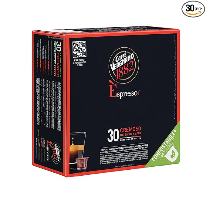 Caffe' Vergnano 1882 Medium Roast Espresso Original Line Machine Compatible Capsules, Single-Serve Arabica Robusta Espresso Coffee, Italian For Nespresso Machines, Intensity 6/10, Cremoso, 30 Ct