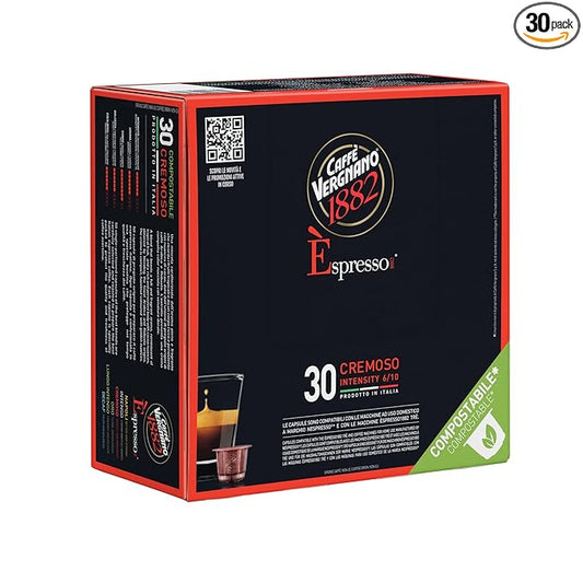 Caffe' Vergnano 1882 Medium Roast Espresso Original Line Machine Compatible Capsules, Single-Serve Arabica Robusta Espresso Coffee, Italian For Nespresso Machines, Intensity 6/10, Cremoso, 30 Ct