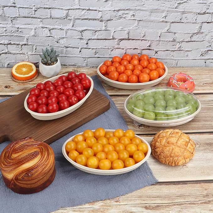 28 oz Oval Disposable bowls with lids,Sugarcane Salad Bowls take away food containers Plant Fibers 50 PACK