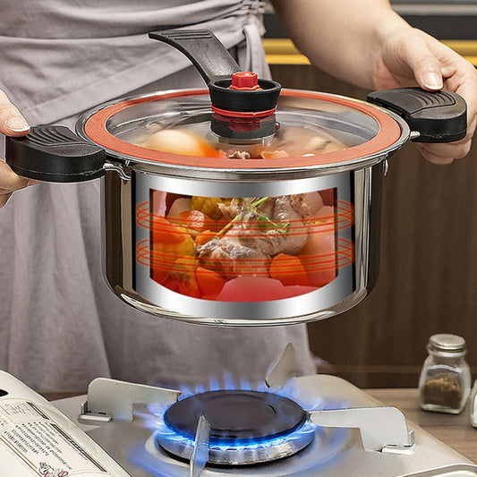 Mini Pressure Cooker, 3.5L Stainless Steel Stock Pot with Lock Handles & See-Through Lid, Non-Stick Micro Pressure Cooker fo