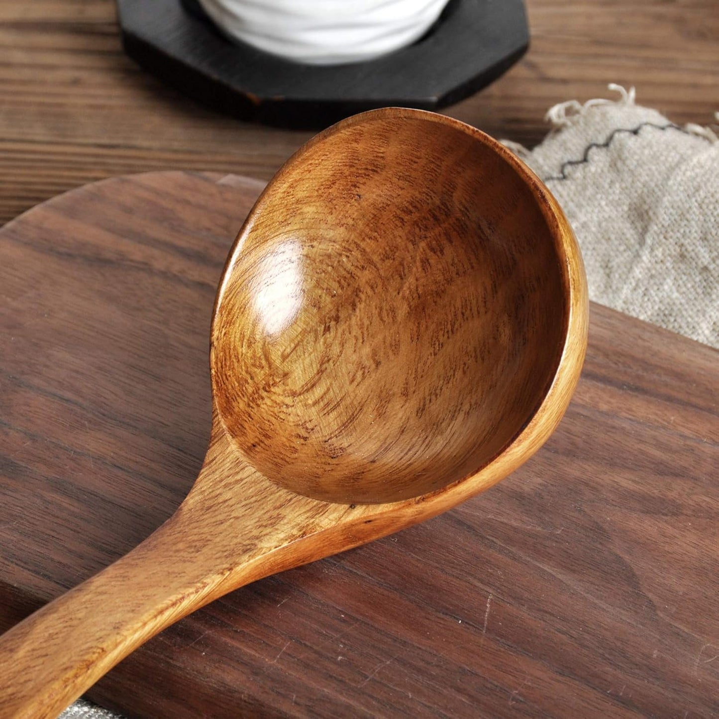 FJNATINH Wooden Ladle with Long Handle, Handmade Soup Ladle for Cooking Kitchen Cookware