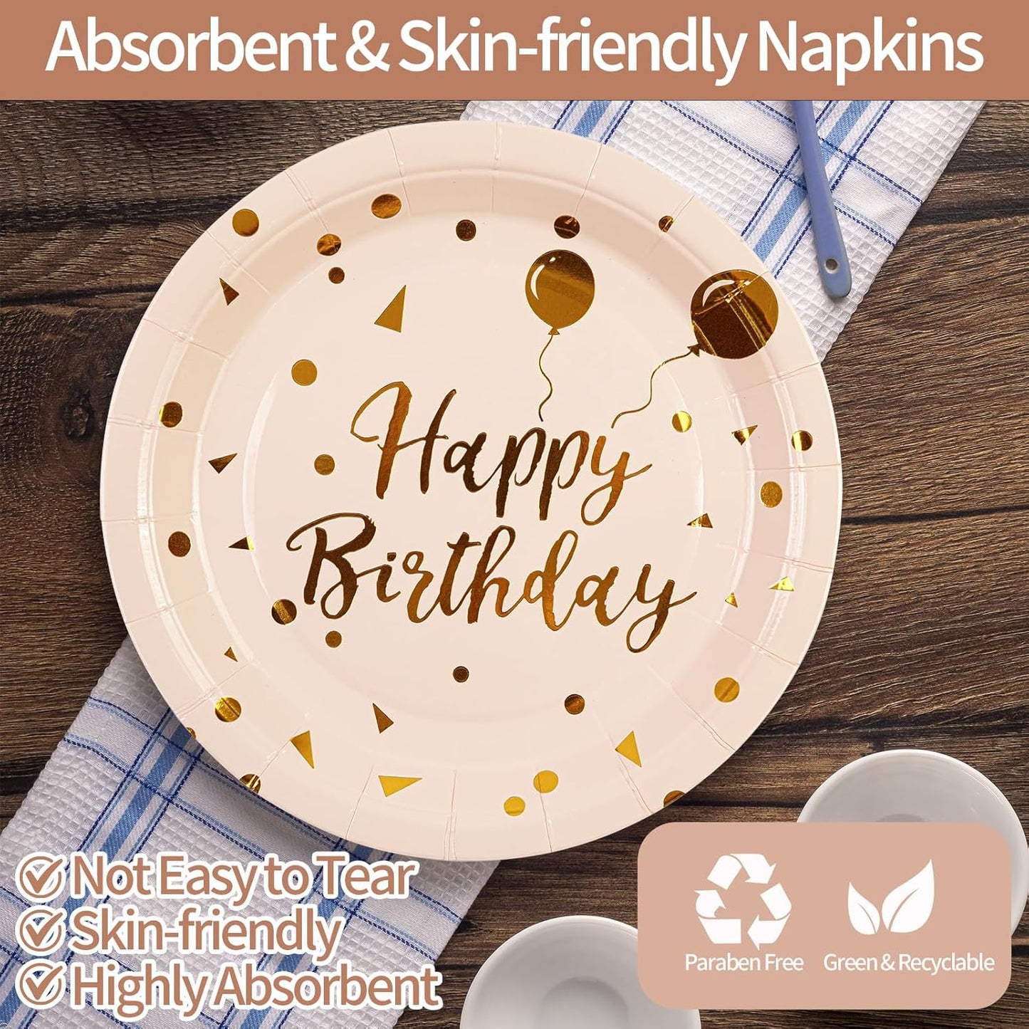 90PCS Happy Birthday Plates and Napkins Party Supplies, Disposable Pink Gold Dot Dessert Paper Plates Napkins with Forks Tableware Set Party Decorations for Girl Women Birthday Parties