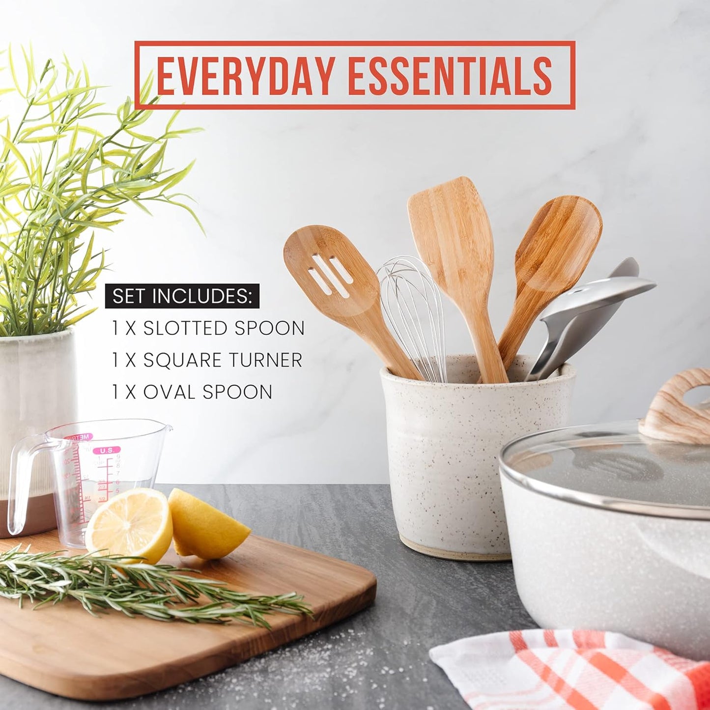 Chef Pomodoro Bamboo Cooking Utensils 3-Piece Set, Large 12.5-Inch Wooden Spatula and Frying Set